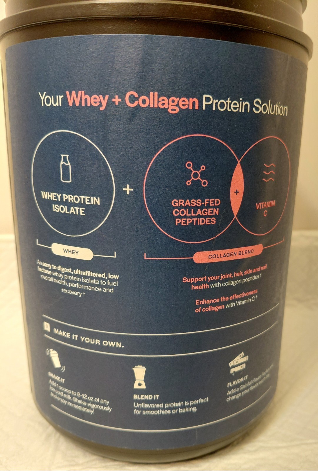 Gainful Collagen Whey Protein Unflavored 21g Protein 10g Collagen Gluten-Free