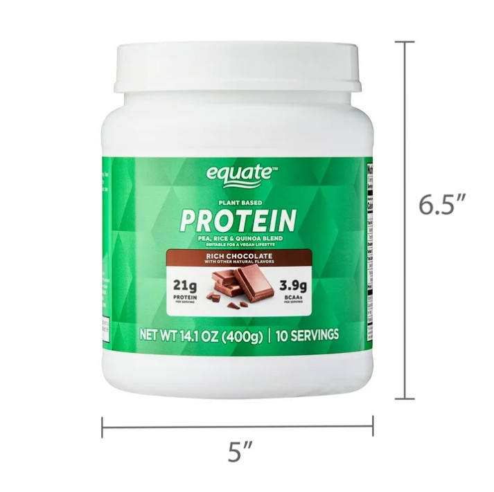 4 Pack Equate Plant-Based Protein Powder Supplement, Rich Chocolate, 14.1 oz Pk