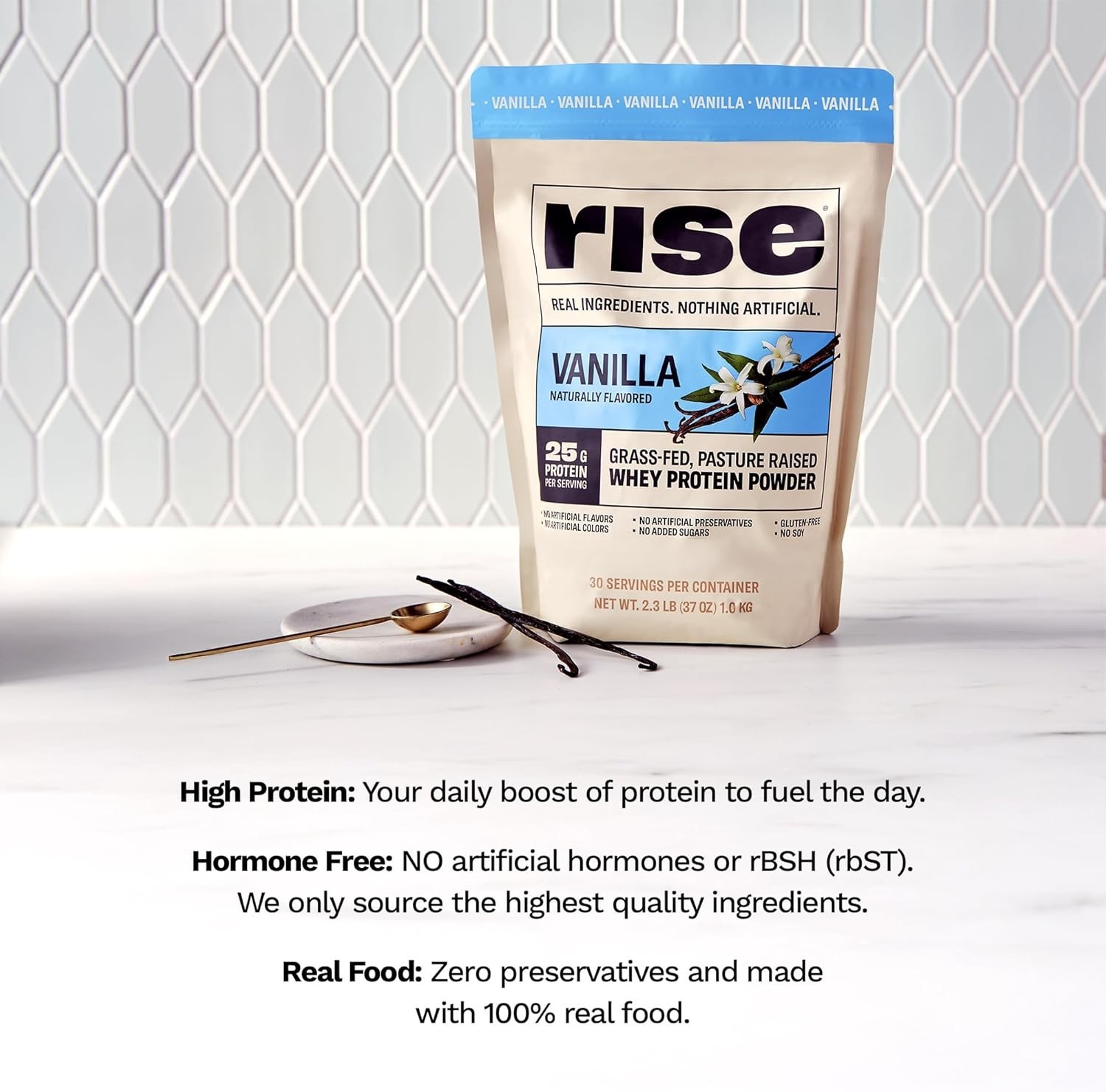 Rise Grass-Fed Whey Protein Vanilla – 25g Protein, No Artificial Ingredients, 2.