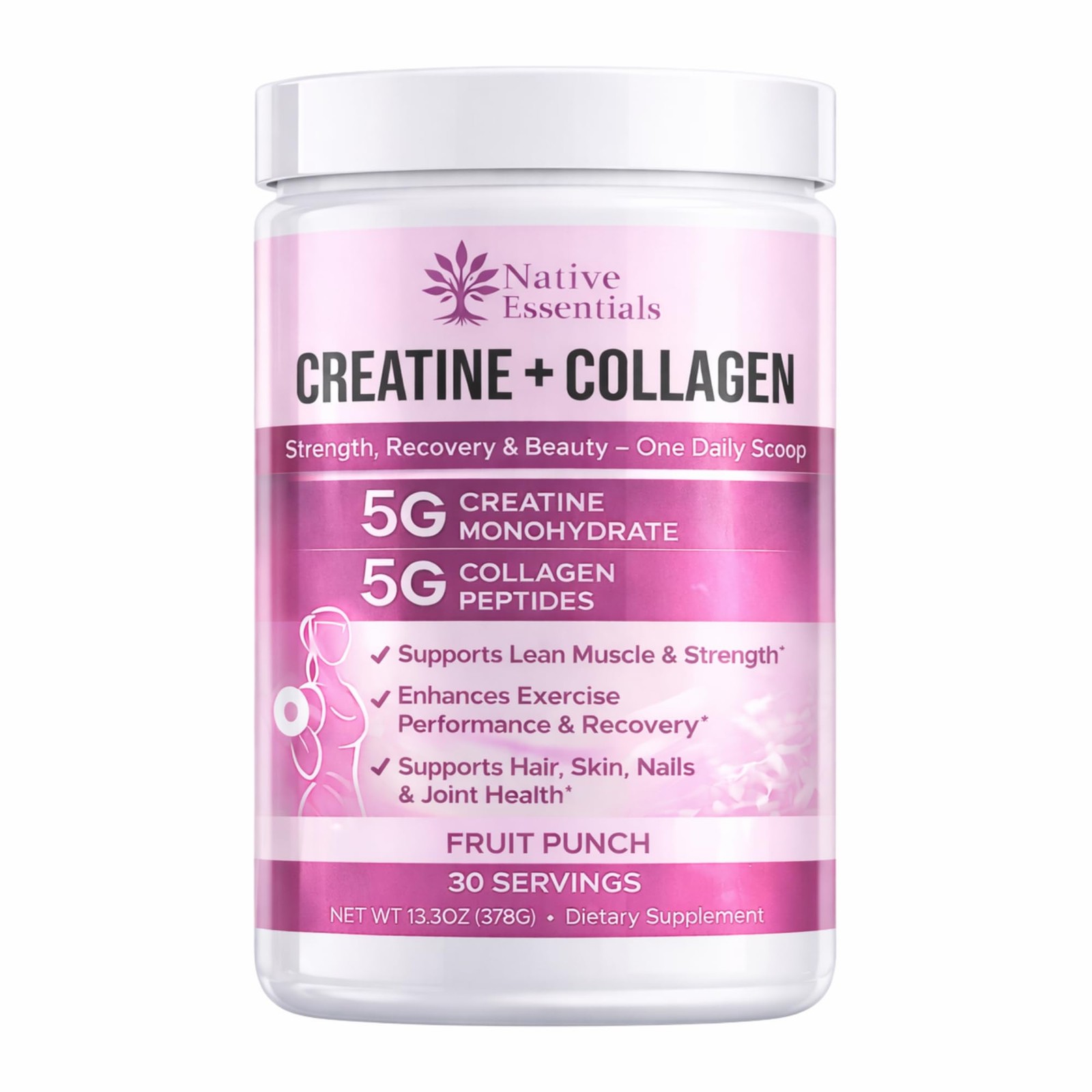 Native Essentials Creatine for Women + Collagen 13.8 Ounce (Pack of 1)