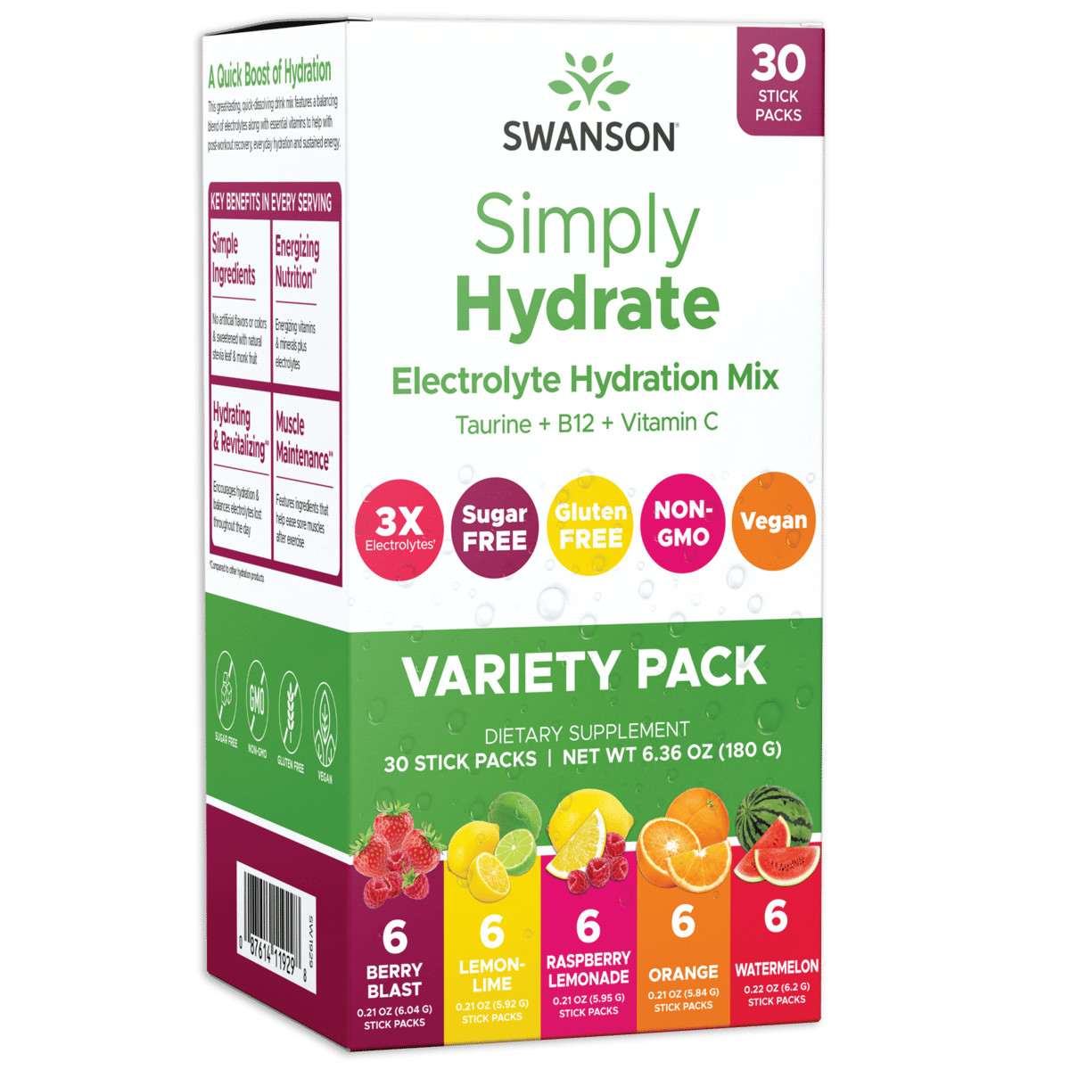 Swanson Simply Hydrate Electrolyte Hydration Mix – Variety Pack 30 Pkts
