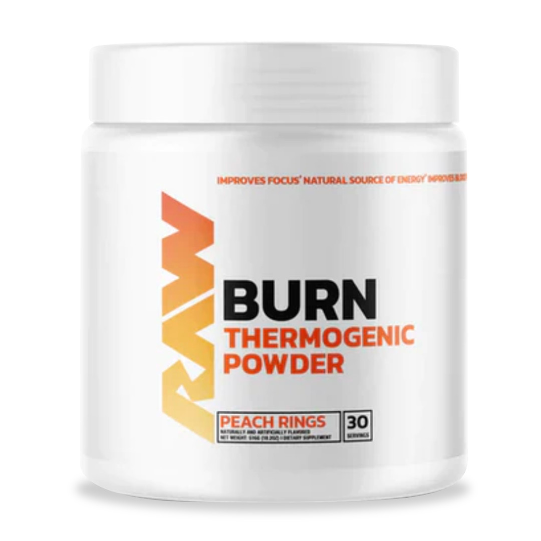 Raw Nutrition – RAW BURN Thermogenic Powder for Fat Loss-Peach Rings-30 Servings