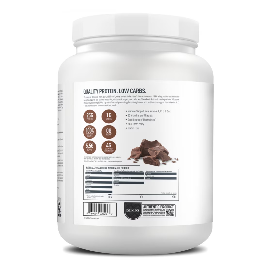 Isopure Low Carb 100% Whey Protein Isolate Chocolate Protein Powder, 25g, 1 lb
