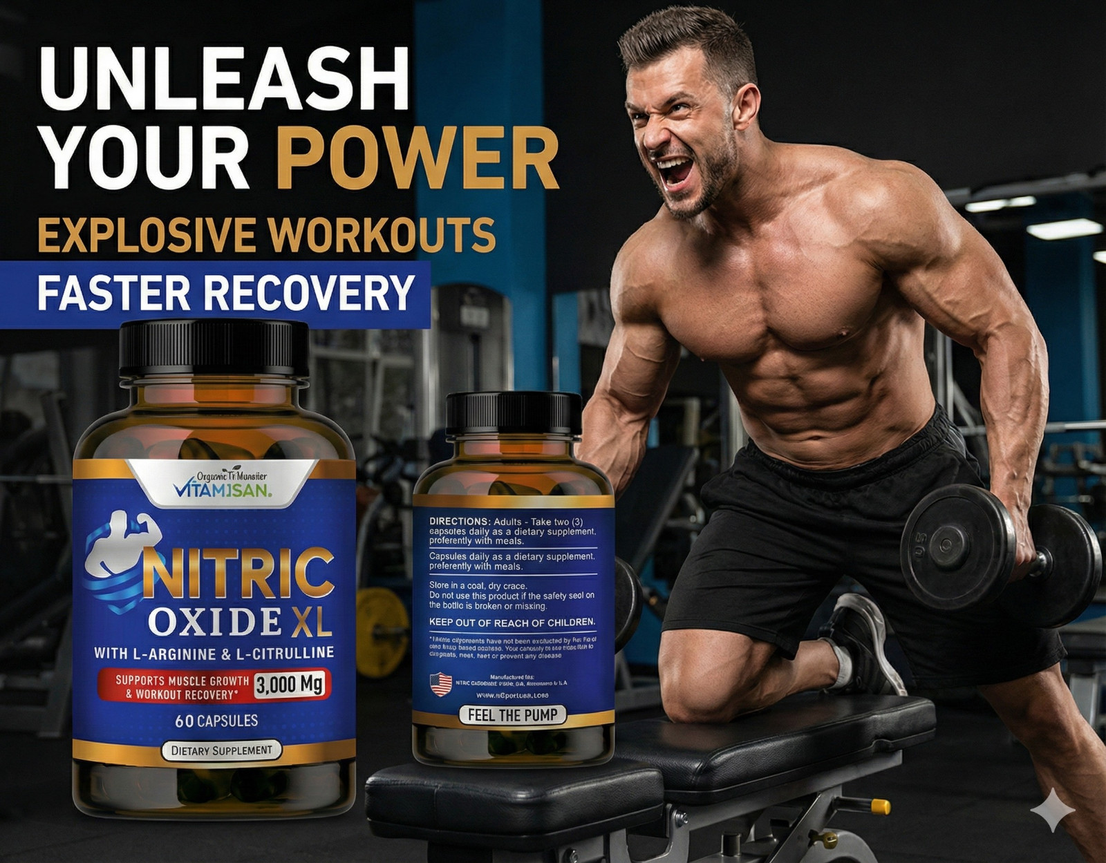 Nitric Oxide Booster Supplement w/L-Arginine 3000mg Premium Workout Muscle Pump