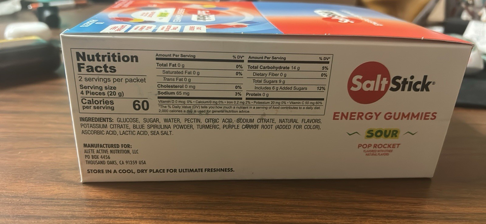 SaltStick Electrolyte Energy Gummies Sour Pop Rocket, Caffeine Free, 10 Packets
