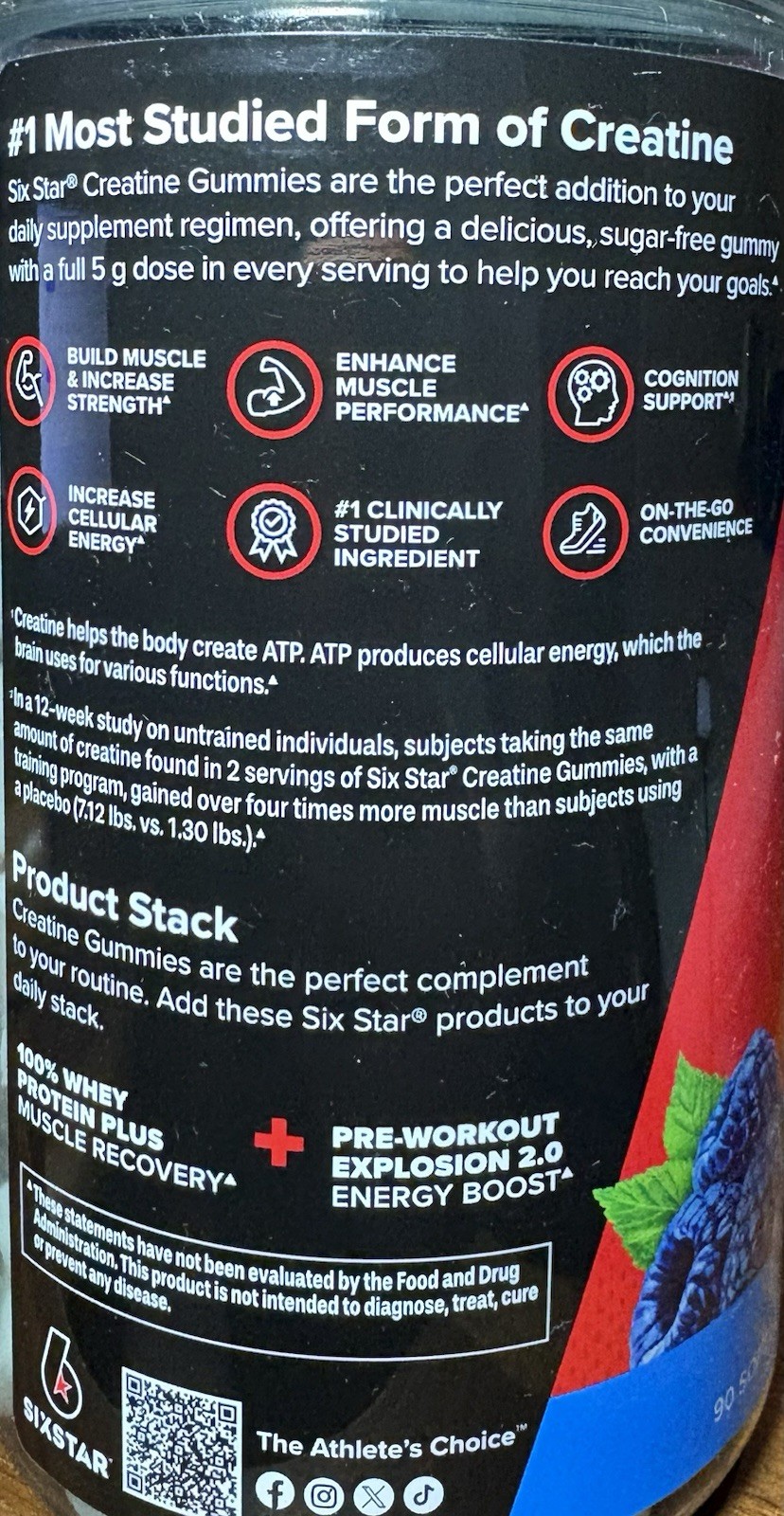 SIXSTAR Creatine Gummies 5g Monohydrate Sugar Free 90 Count Blue Raspberry NEW