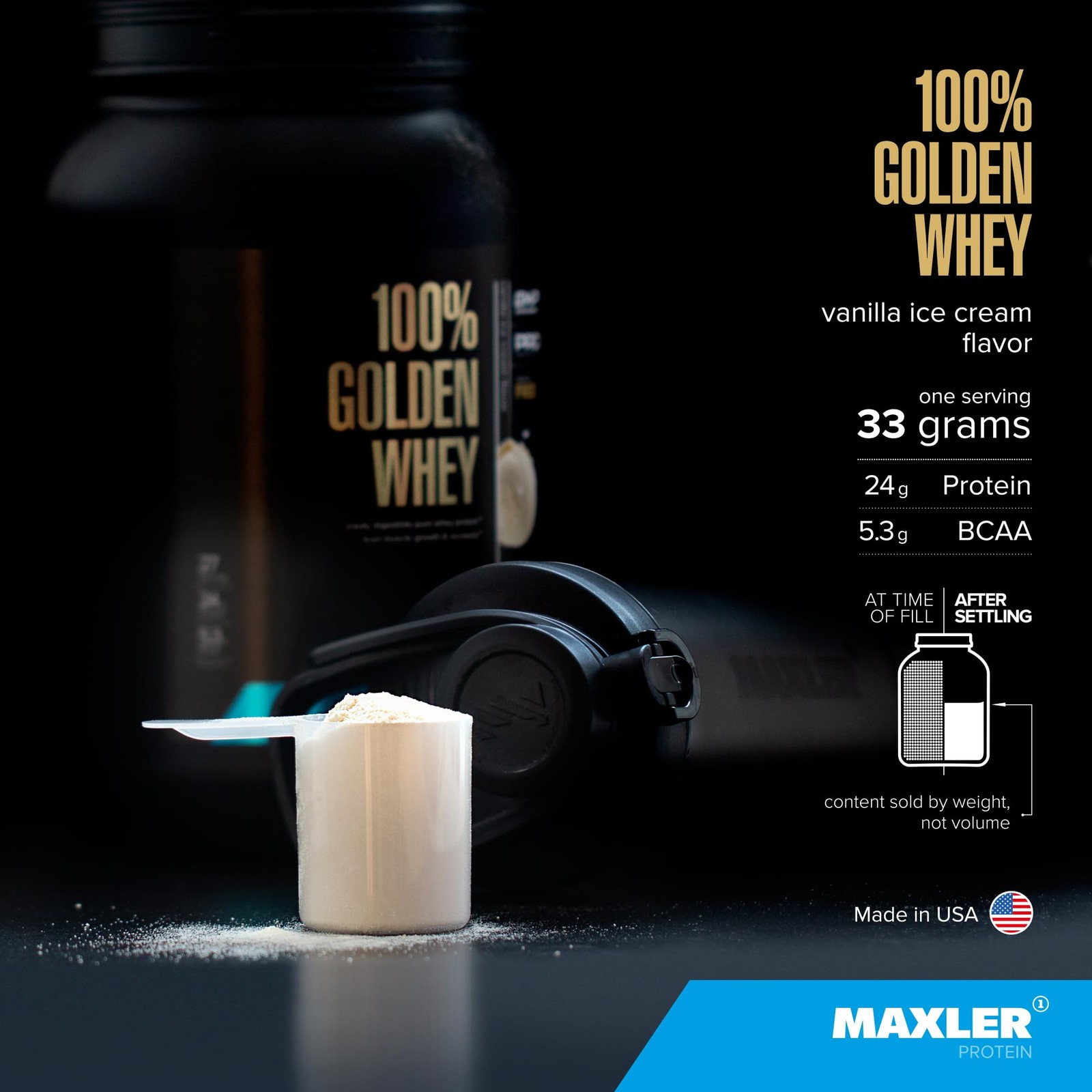 100% Golden Whey Protein – 24g of Protein per Serving – Whey Protein Powder for