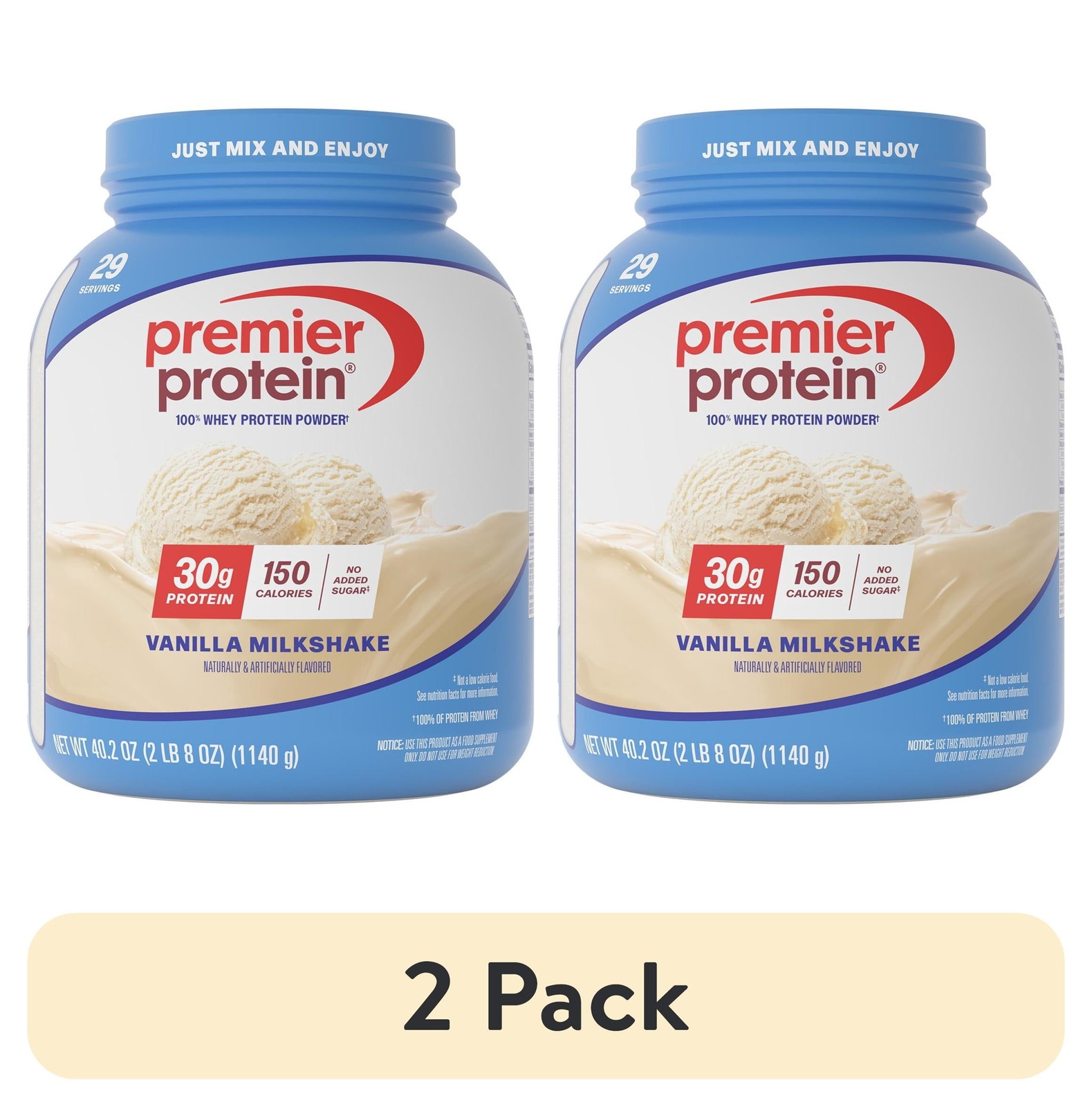 (2 pack) Premier Protein 100% Whey Protein Powder, Vanilla Milkshake