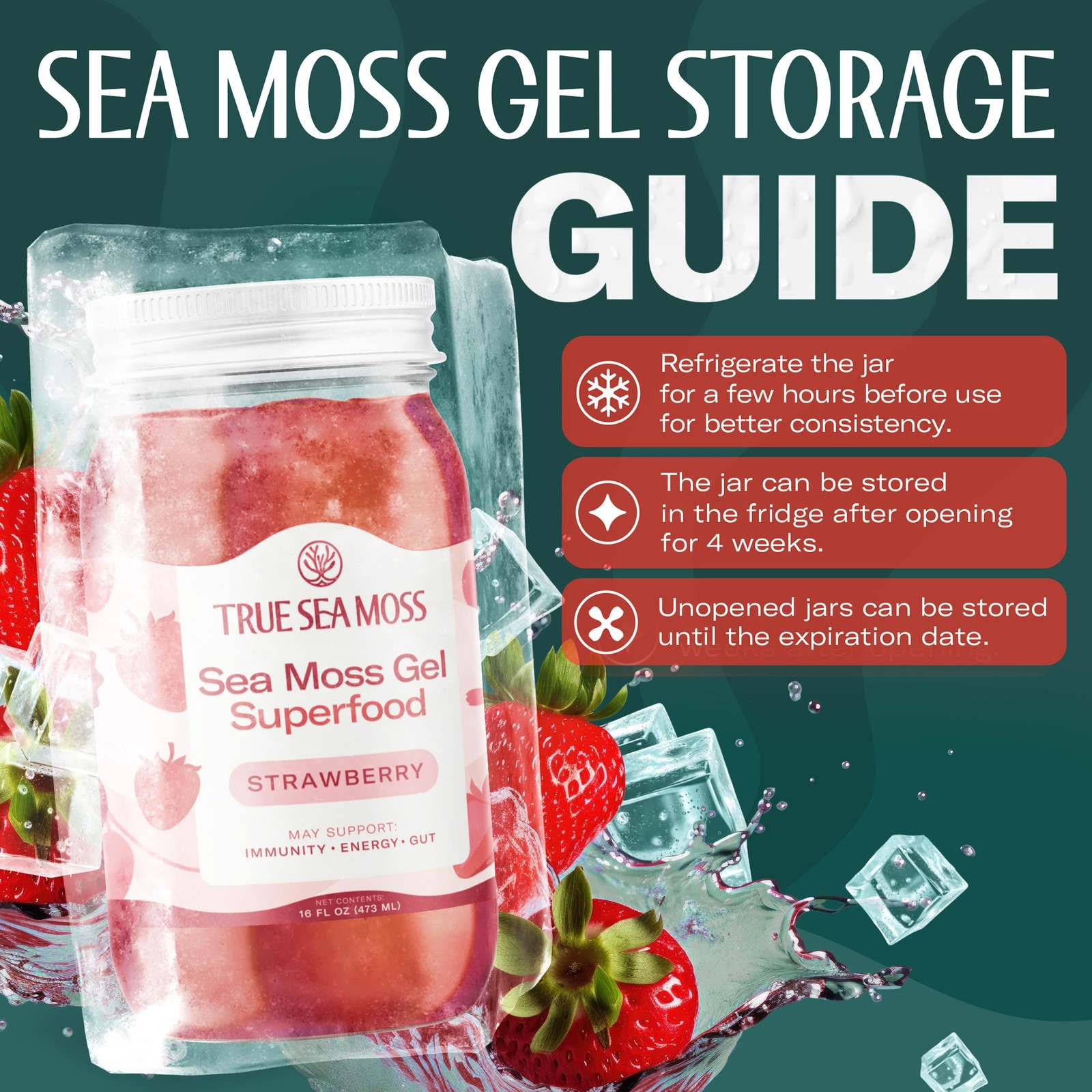 Sea Moss Gel – Wildcrafted, USA-Made, Strawberry Flavor, Pack of 2, Fresh & J…