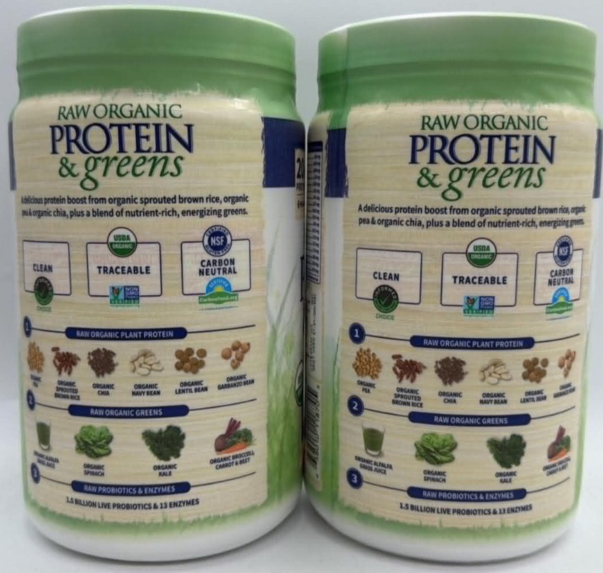 2PK Garden of Life Raw Organic Protein & Greens ~ Vanilla ~1.40 oz EA ~EXP 1/27
