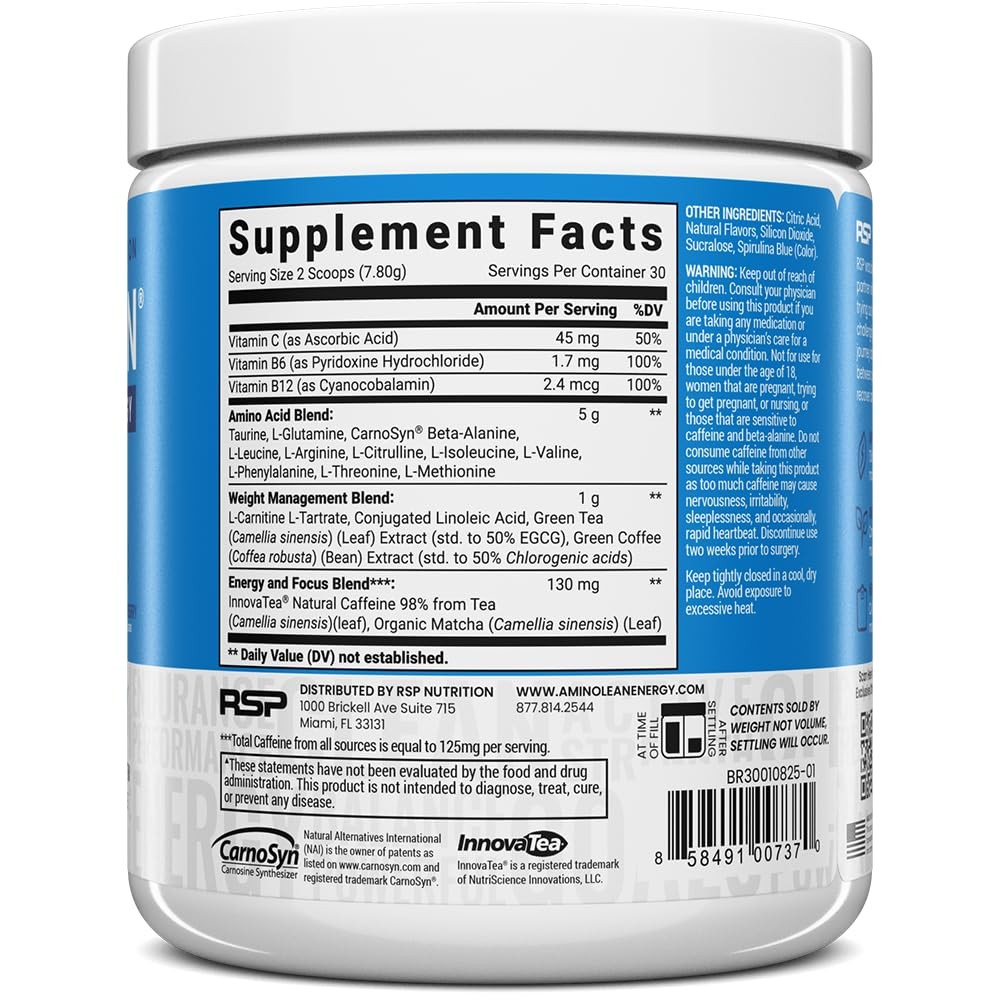 RSP Nutrition AminoLean Pre Workout Powder, Amino Energy & Weight 30 Servings