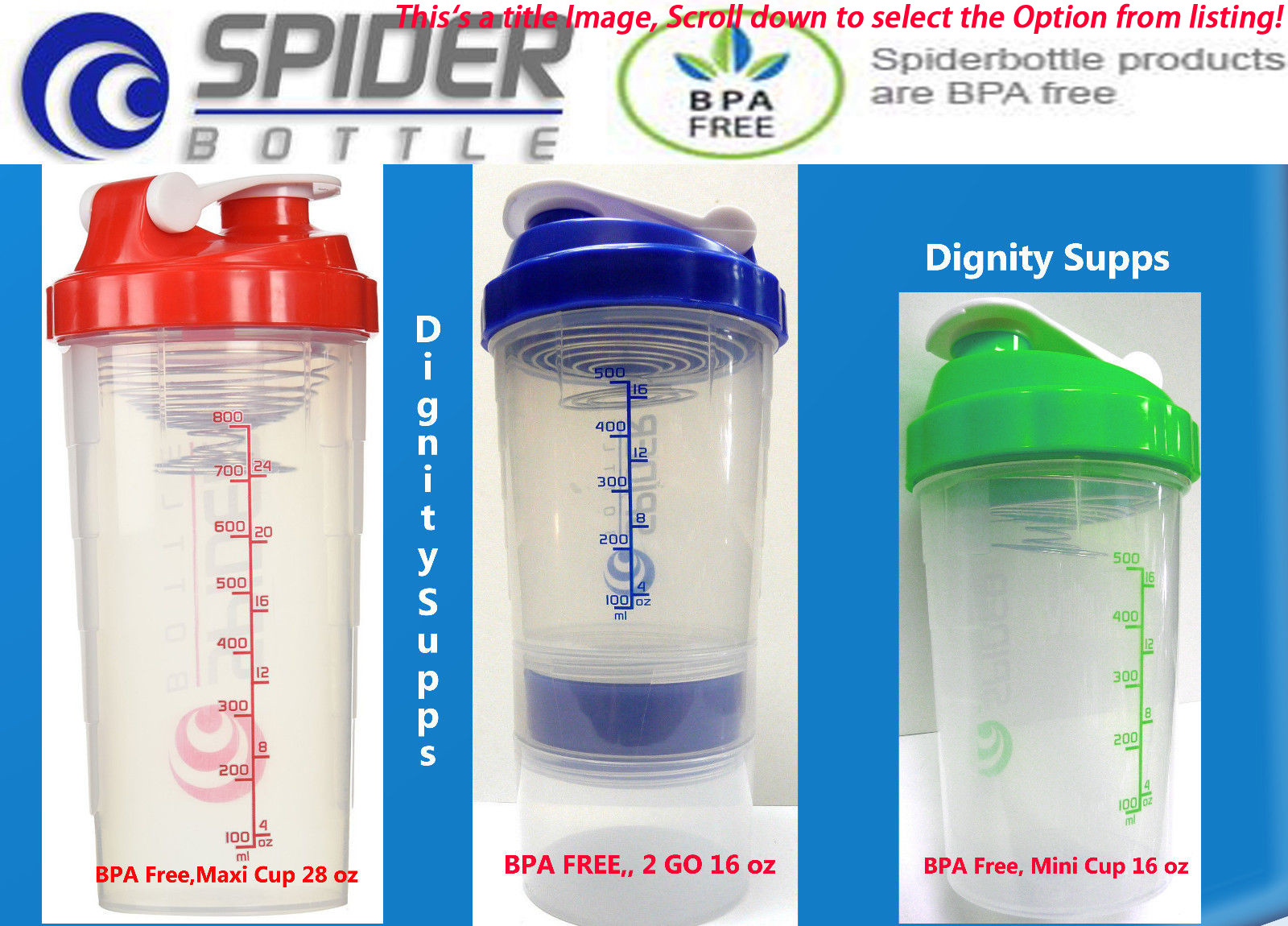 Spider bottle,protein shaker cup 3 in 1 (3 Layers) Sports water bottle 16 fl oz