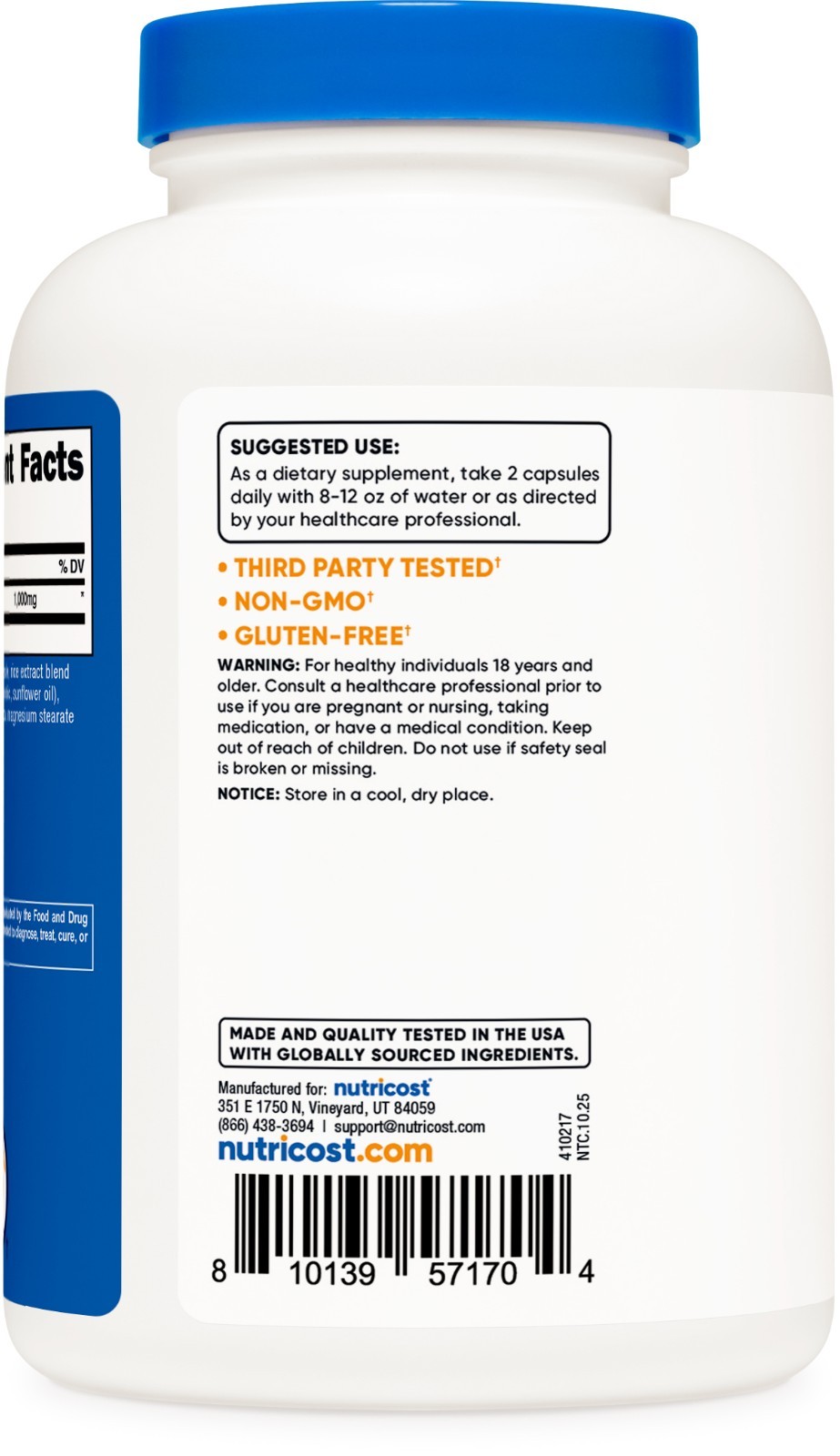 Nutricost L-Lysine 1000mg, 250 Capsules – Gluten Free, Non-GMO, 500mg Per Cap