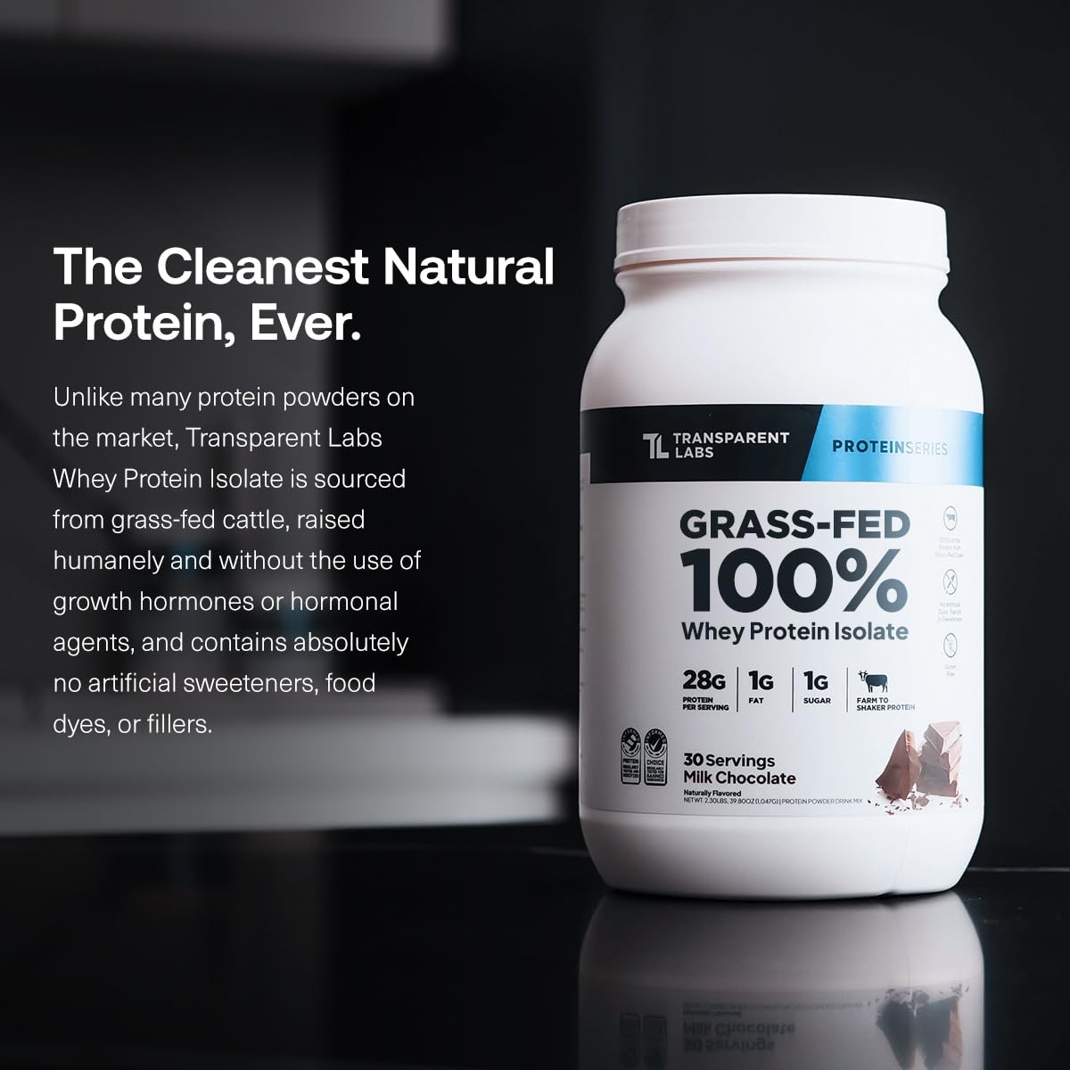 Transparent Labs Grass~Fed Whey Protein Isolate, Milk Chocolate, 30 Servings