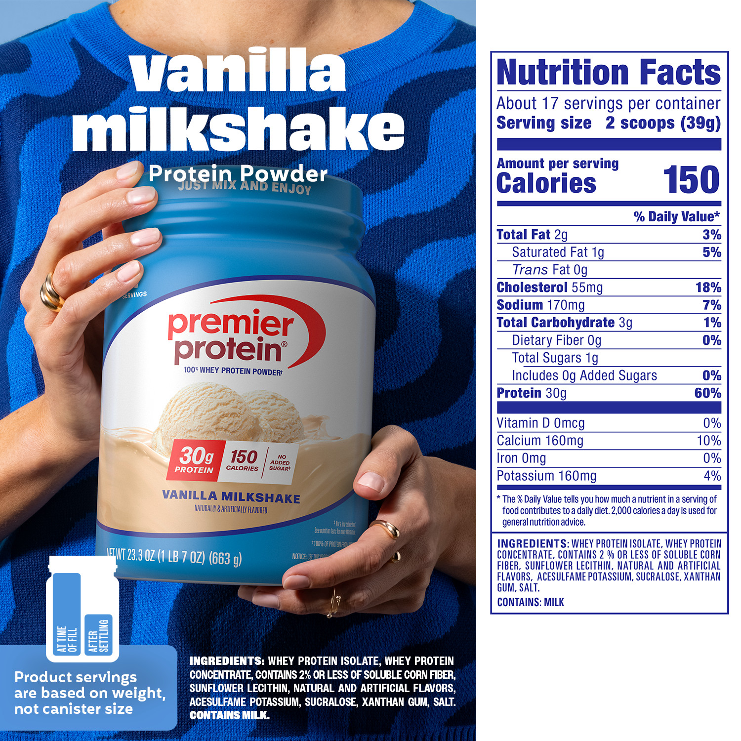 Premier Protein 100% Whey Protein Powder, Vanilla Milkshake, 30g Protein, 23.3 o