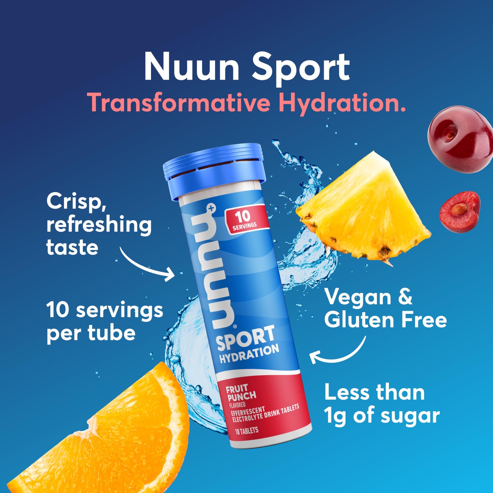Nuun Sport Electrolyte Tablets Fruit Punch 4 Pack 40 Servings Hydration Support