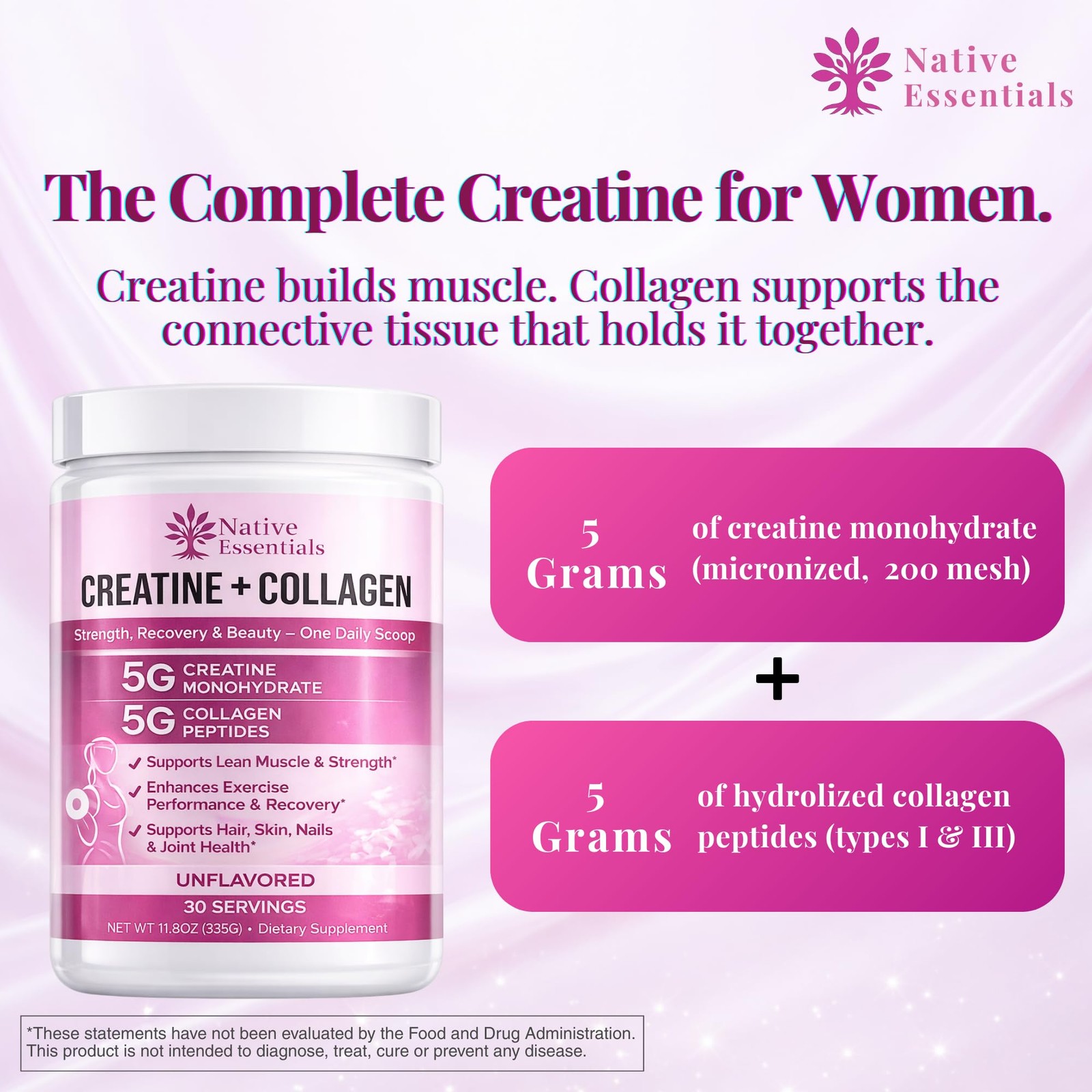 Native Essentials Creatine for Women + Collagen 13.8 Ounce (Pack of 1)