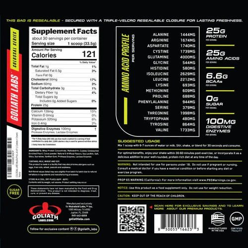 Whey Protein Powder 2.2LB Goliath Labs 30 Servings