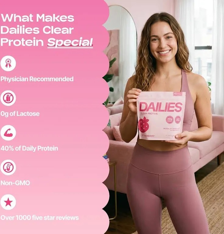DAILIES Clear Whey Isolate Protein Powder Strawberry 20g Sugar Free NEW