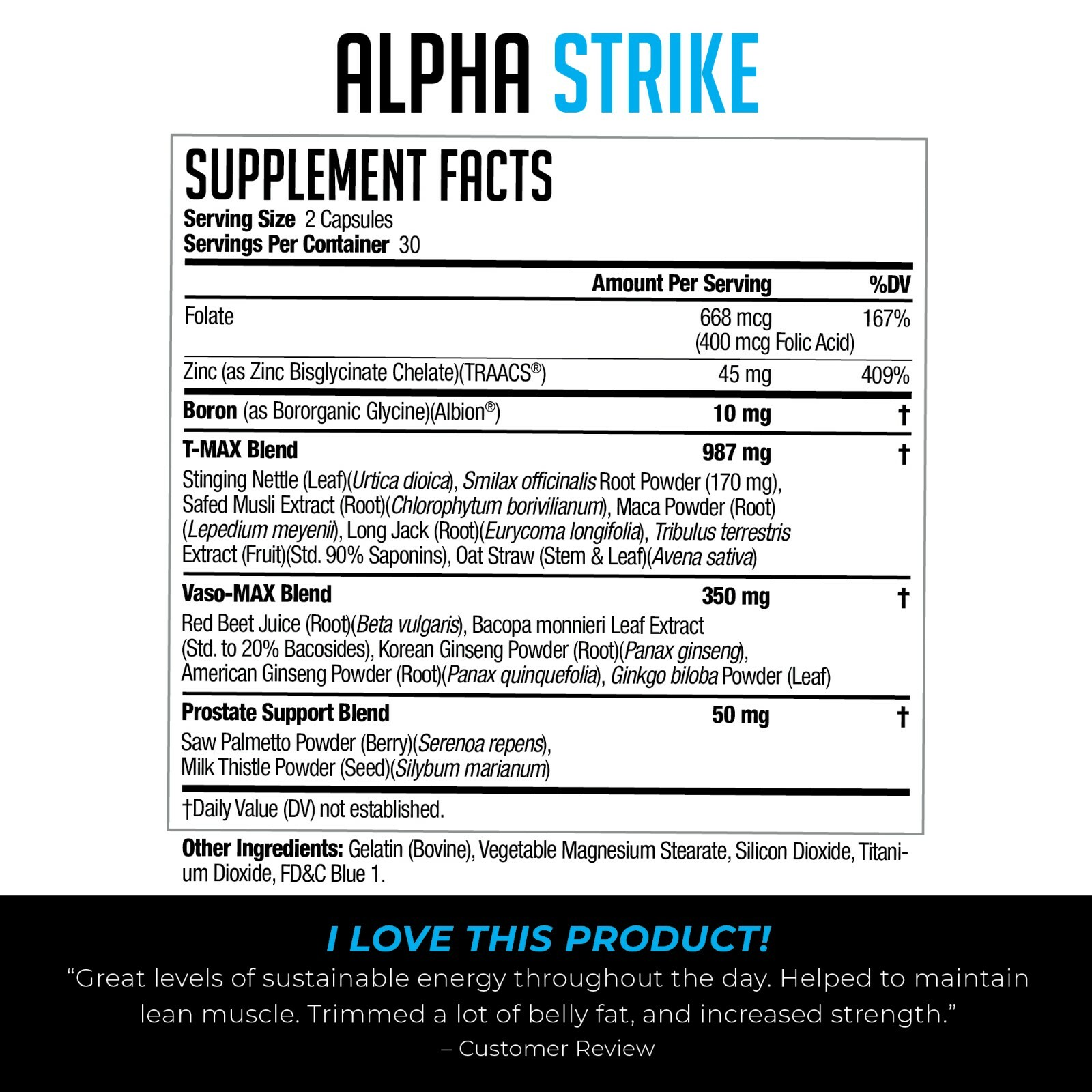 ALPHA STRIKE Testosterone Boosting Formula for Muscle-Strength-Libido (60 Caps)