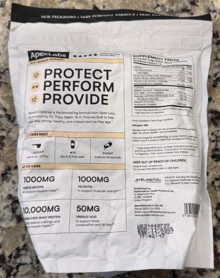 Apex Labs Muscle Defense Vanilla Protein Shake 15 Servings New Sealed! Exp 11/2