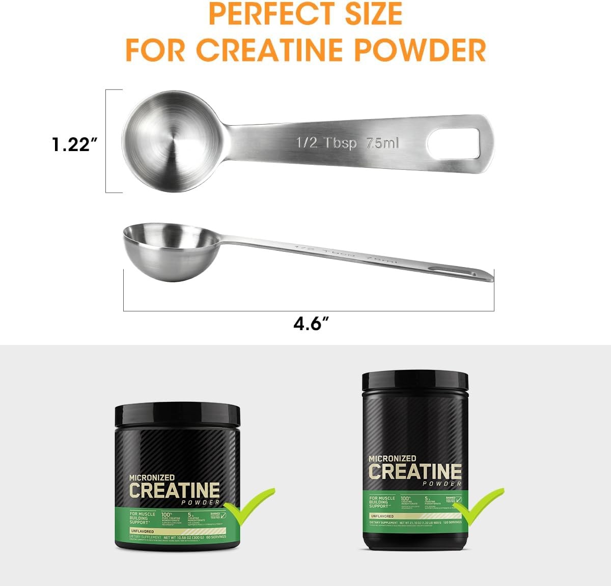 Aieve 5g Creatine Scoop,2 Pack Stainless Steel Measuring Scoops for Creatine