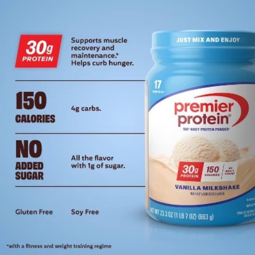 Premier Protein 100% Whey Protein Powder – Vanilla Milkshake – 17 Serve