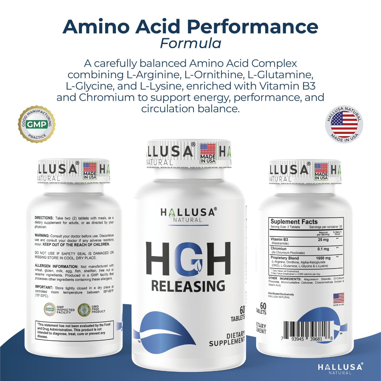 HGHBooster Natural Growth Support, Amino Acids Nitric Oxide Support – 60 Tablets