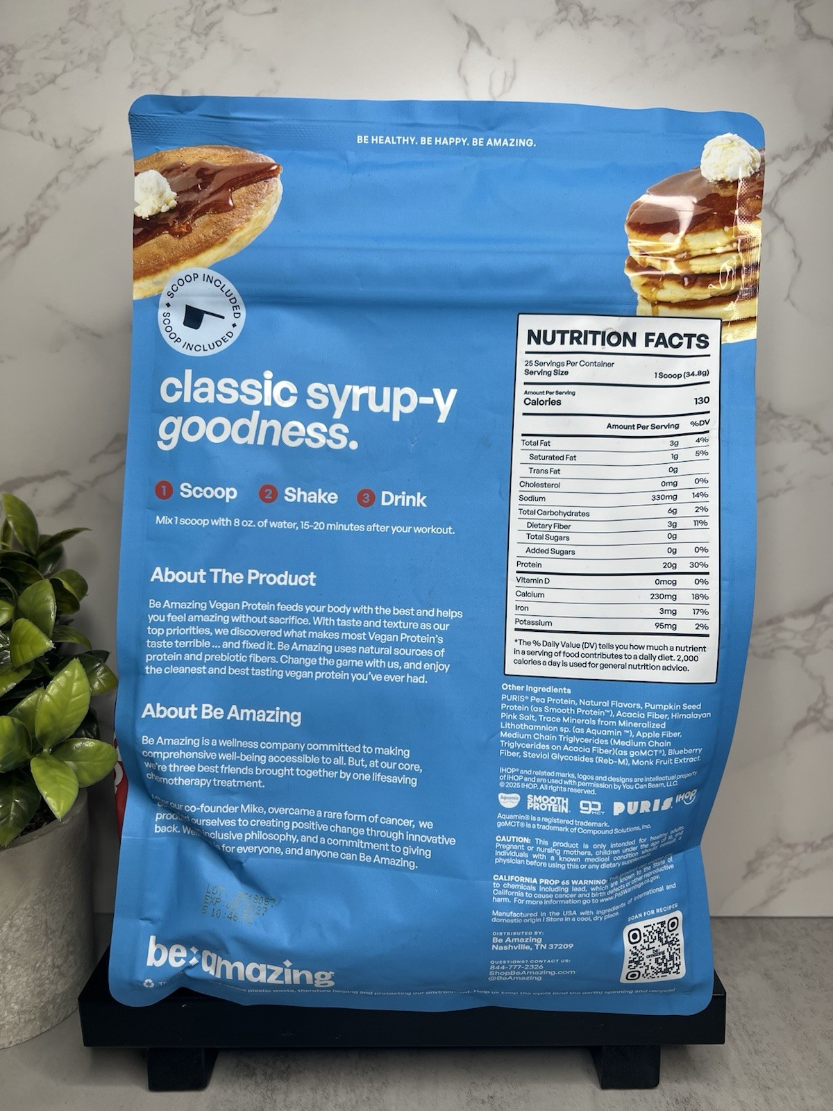 Be Amazing Plant-Based Protein Powder Pancakes & Syrup GF 30.6oz Exp 05/27