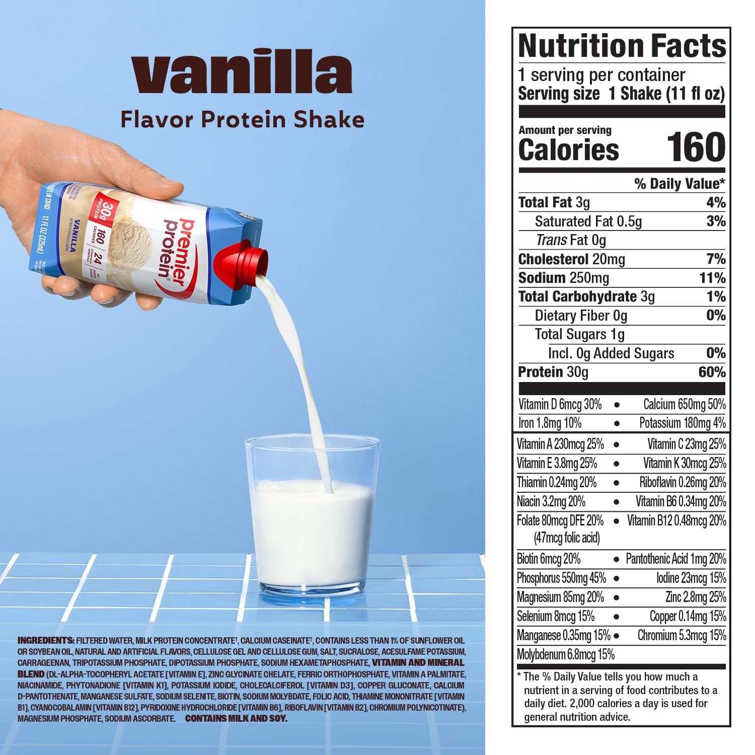 Premier Protein Shake, Vanilla, 30g Protein, No Added 11 Fl Oz (Pack of 12)