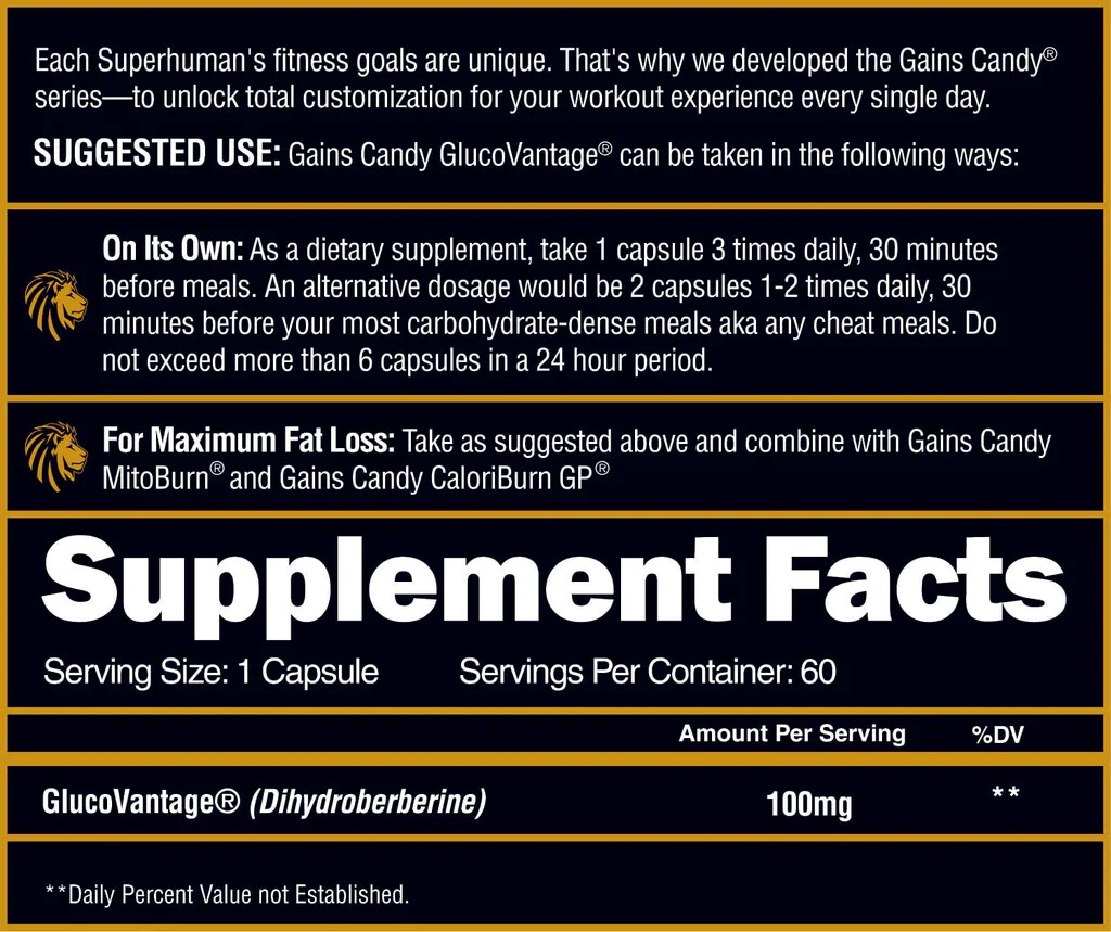 Alpha Lion GAINS CANDY GlucoVantage 60 caps – Fat Loss & Muscle Building