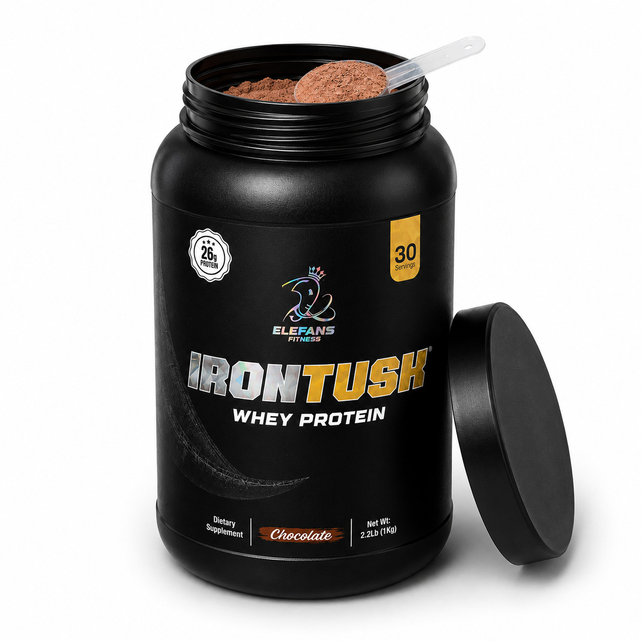 Elefans IRONTUSK Whey Protein Chocolate 2lb 26g Protein 30 Servings BCAA
