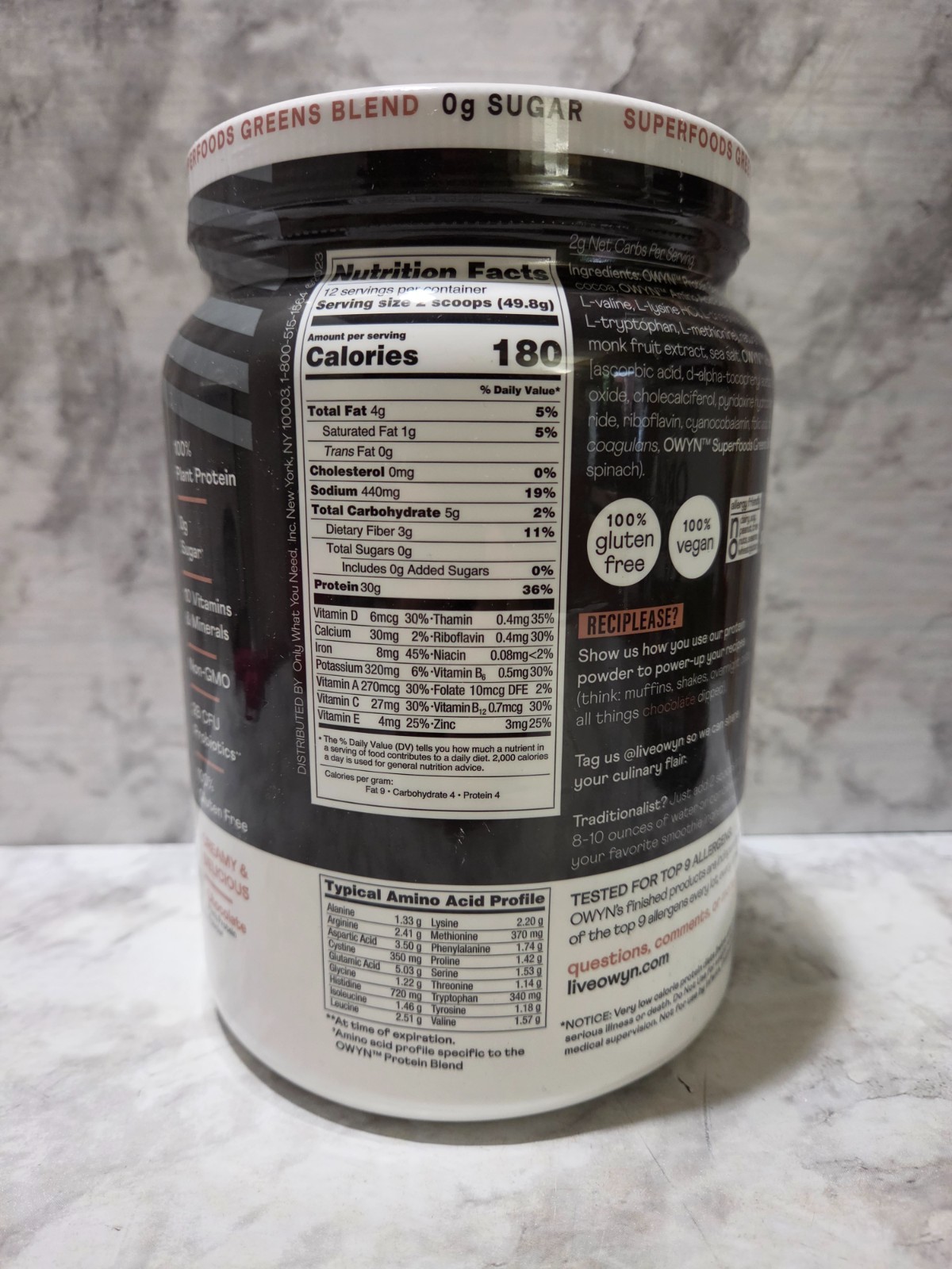 OWYN 30g Plant Protein Powder Zero Sugar Chocolate 1.32 LB 9/2026