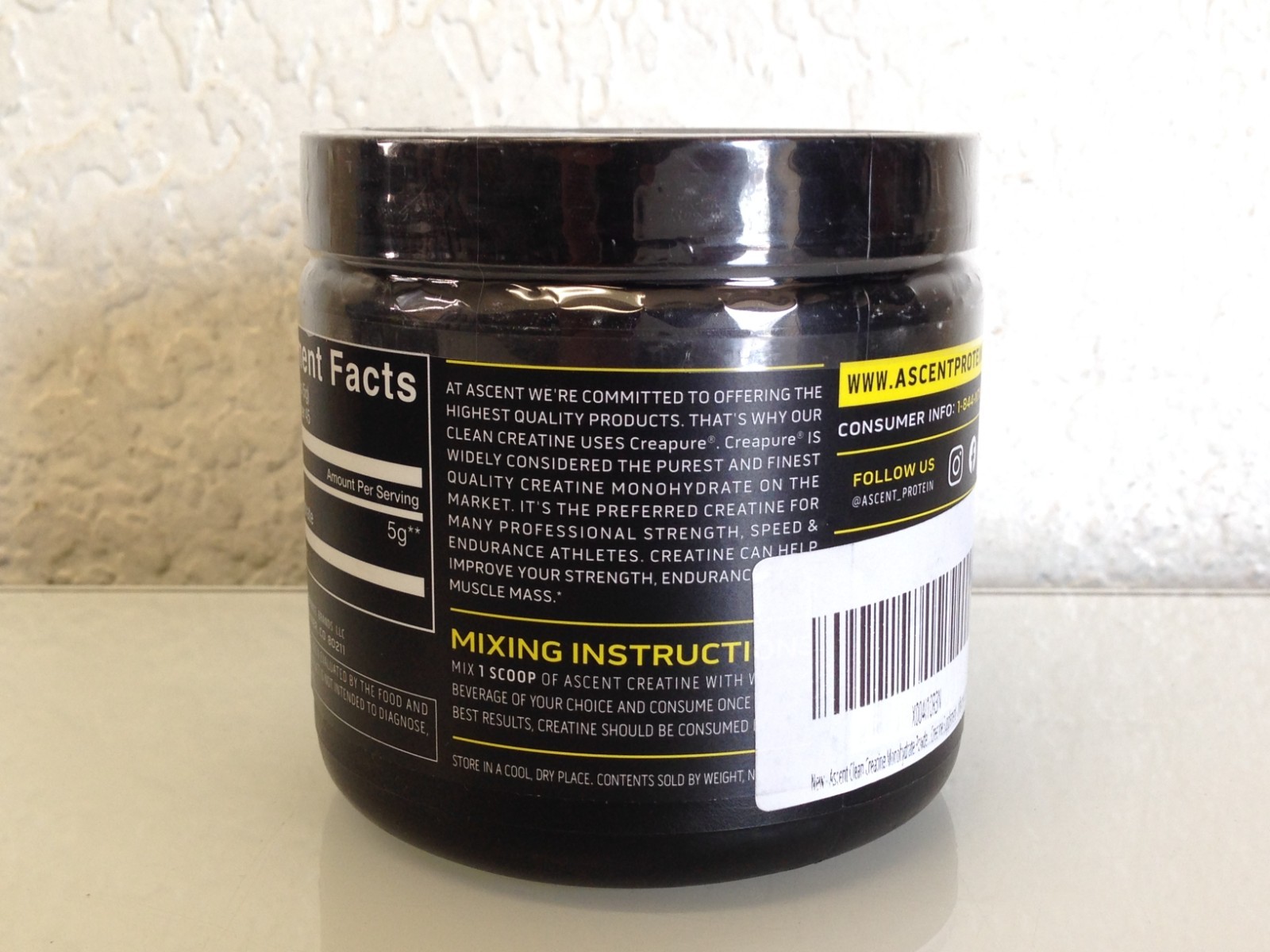 Ascent Clean Creatine Monohydrate 7.94 oz – 45 Servings Exp. 4/2026