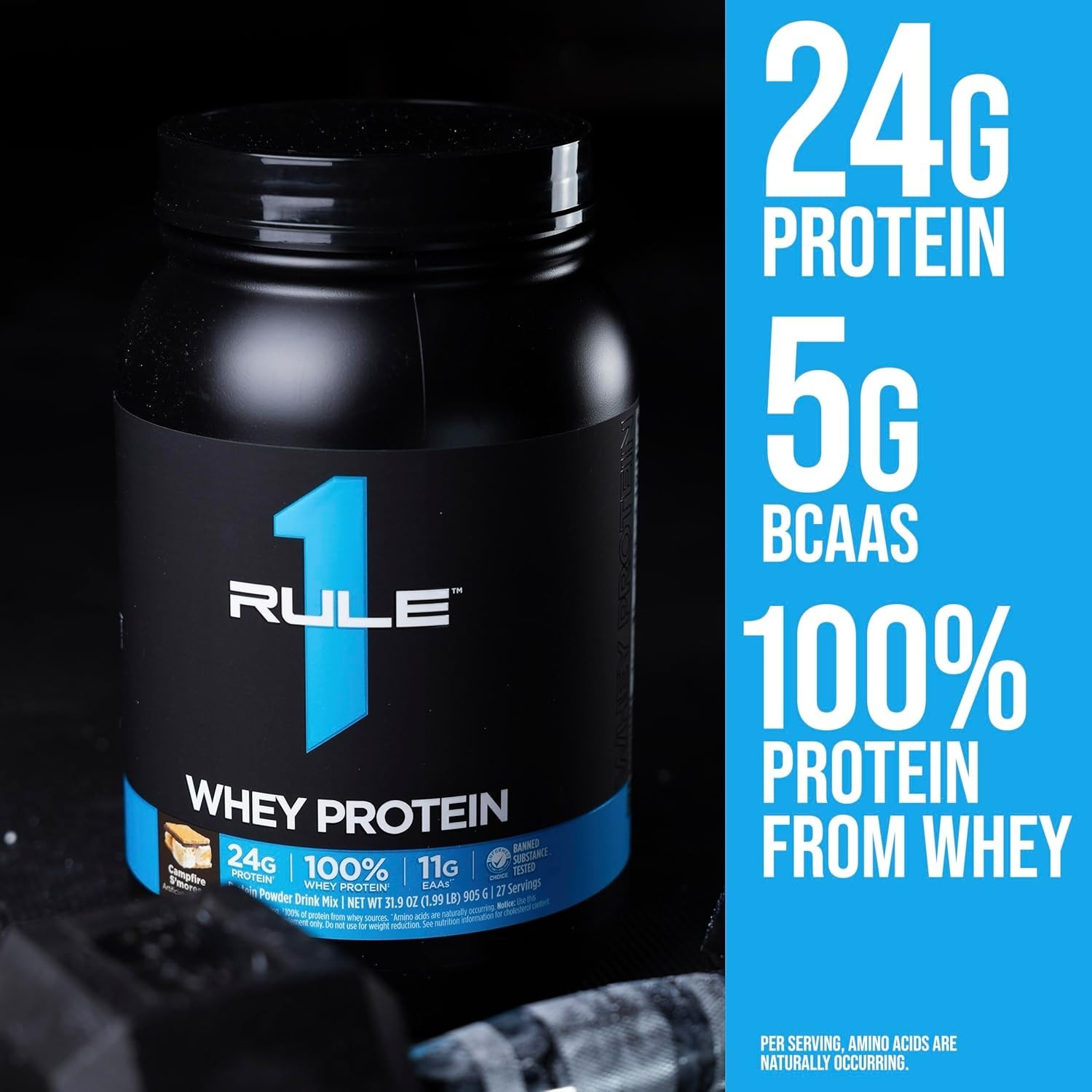 Rule 1 Whey Protein – 24g FastActing Protein from AllWhey Sources with Natura…