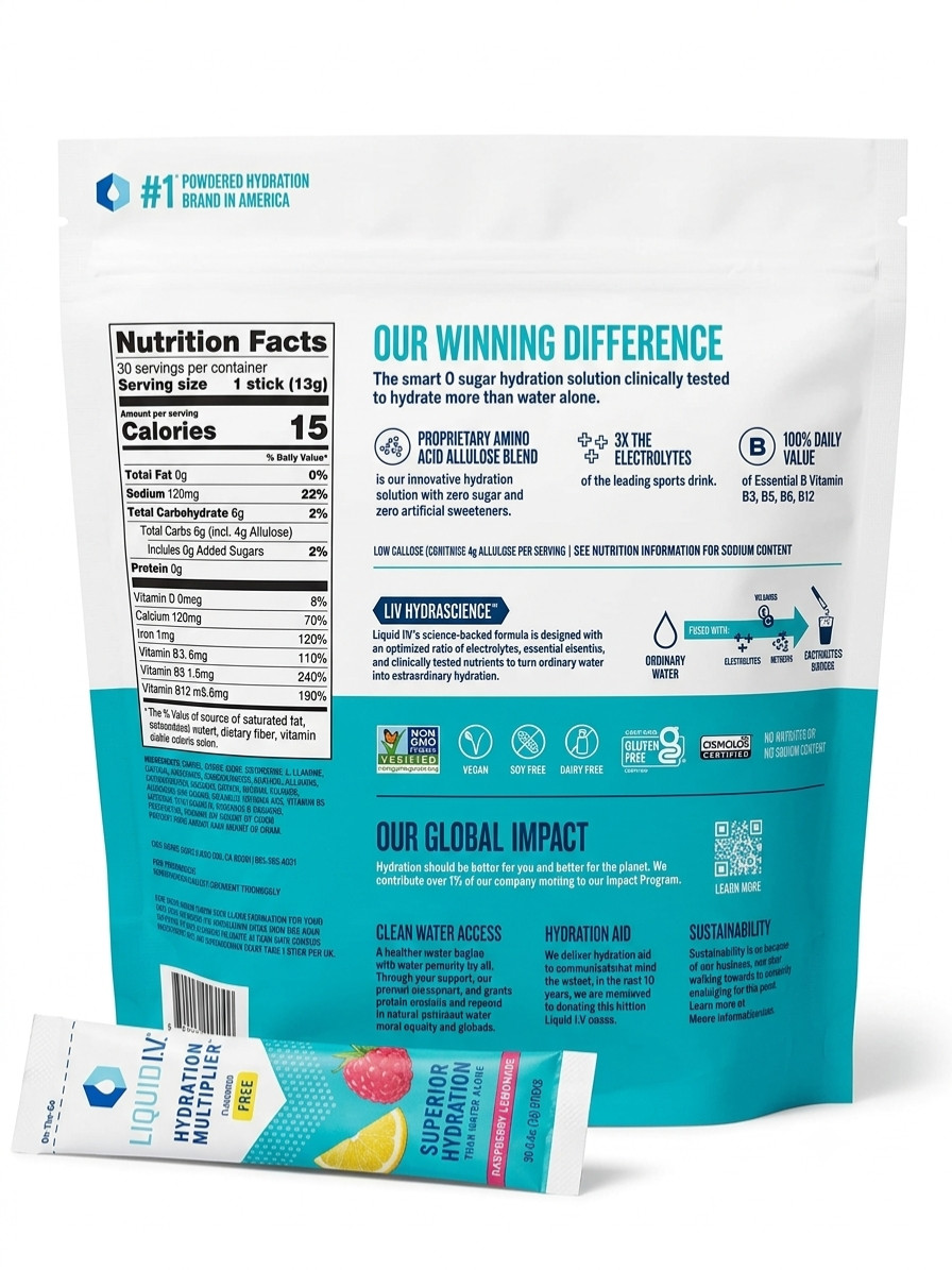 Liquid I.V. Hydration Multiplier Electrolyte Drink Mix Sugar-Free 30 Sticks