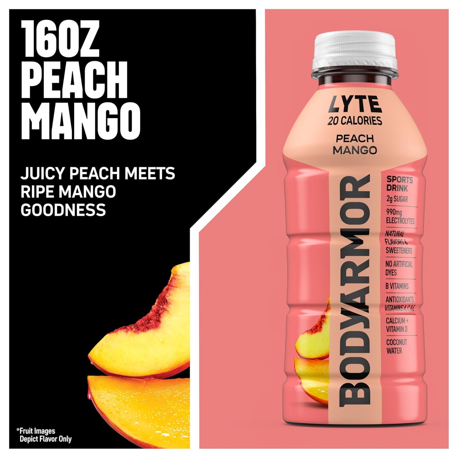 BODYARMOR LYTE Sports Drink Low-Calorie Sports Beverage Peach Mango 16 Oz 12 Pk