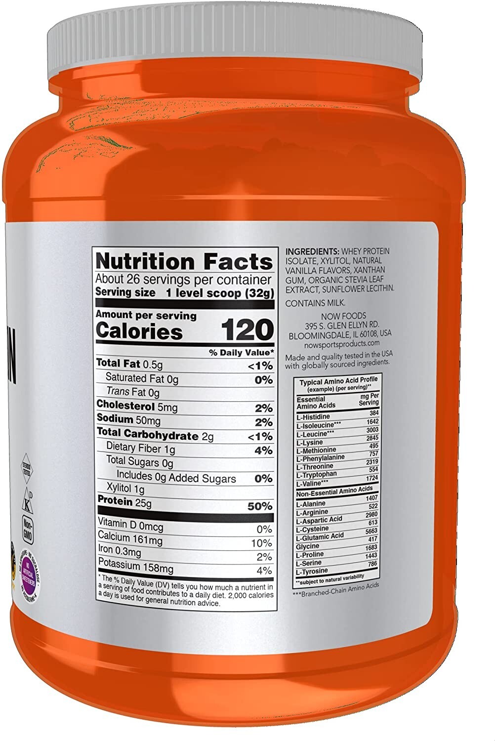 NOW Sports Whey 25g Protein Isolate 1.8lbs (Creamy Vanilla)