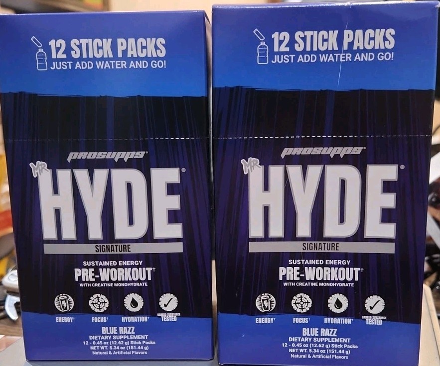 2 Boxes MR Hyde Signature Pre-Workout 12 Sticks EACH Blue Razz FLVR EXP 7/26
