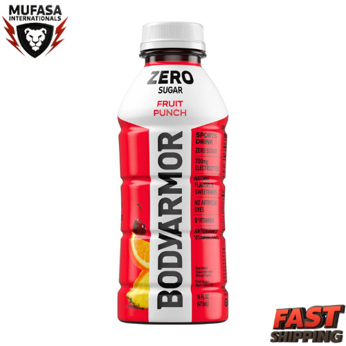 BODYARMOR Zero Sugar Fruit Punch Electrolyte Sports Drink, 16 fl oz Bottle