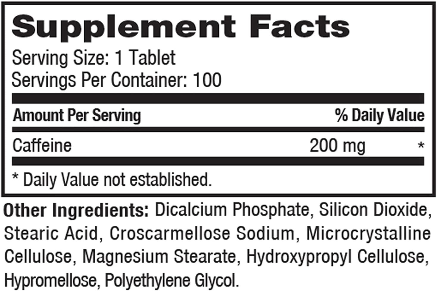 Caffeine Tablets 200mg 100ct. | Energy Support, Helps Enhance Endurance
