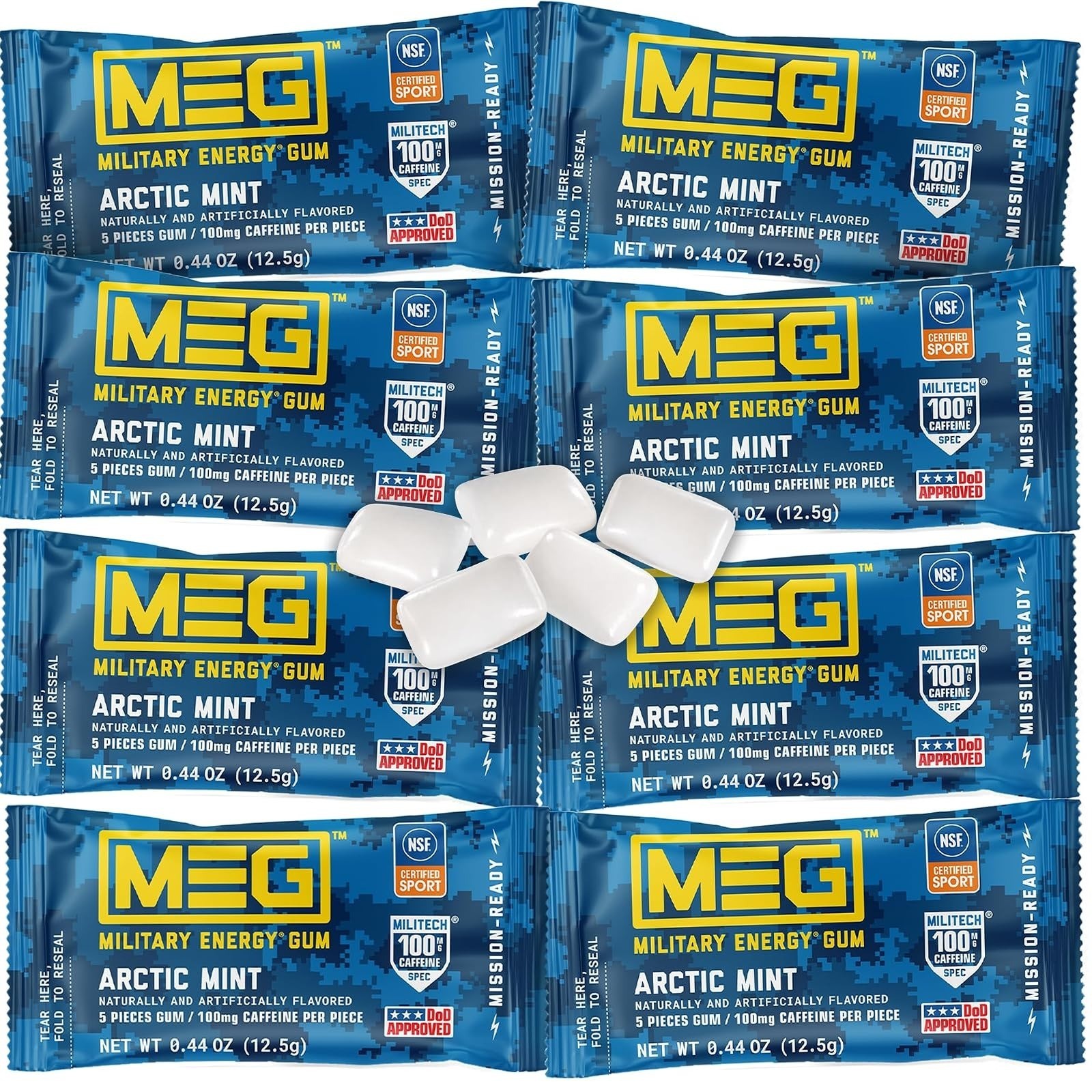 MEG Military Energy Gum – Spearmint | 100mg Caffeine – 20 Count