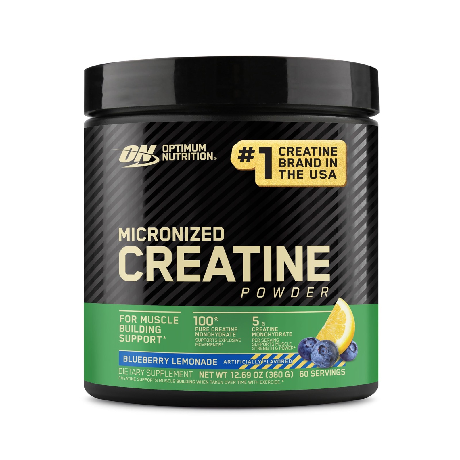 Micronized Creatine Monohydrate Powder – Blueberry Lemonade Flavor, 60 Servings,
