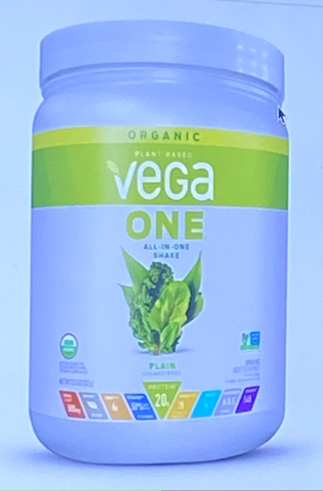 Vega One Organic All In One Shake Mix, Plain, 13.5oz, Plant-Based as pictured