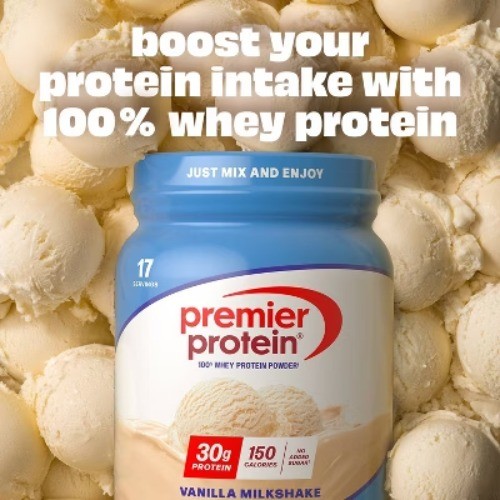 Premier Protein 100% Whey Protein Powder – Vanilla Milkshake – 17 Serve