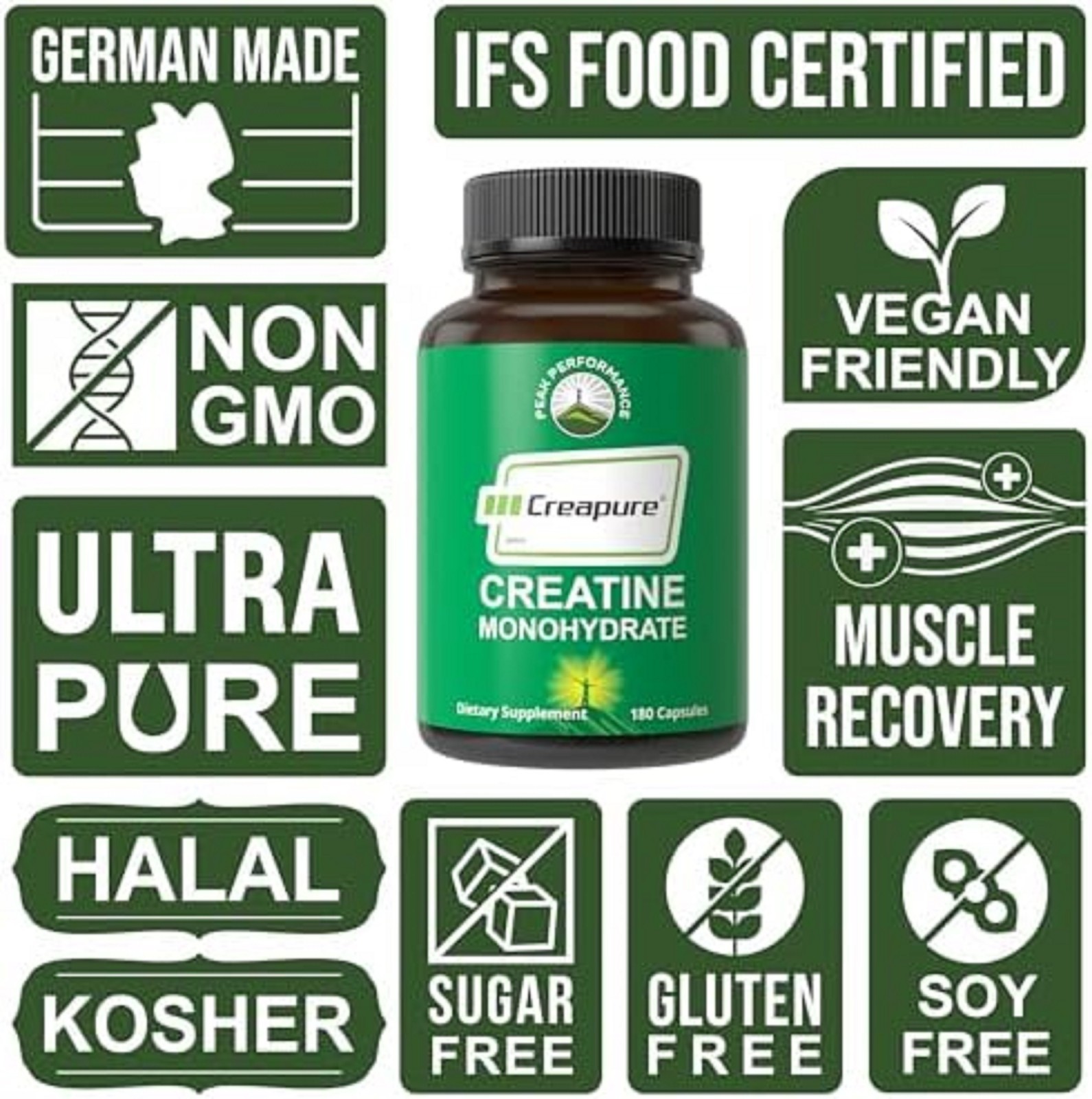 Creapure Creatine Monohydrate 180 Capsules – Ultra High Purity German Made Creat