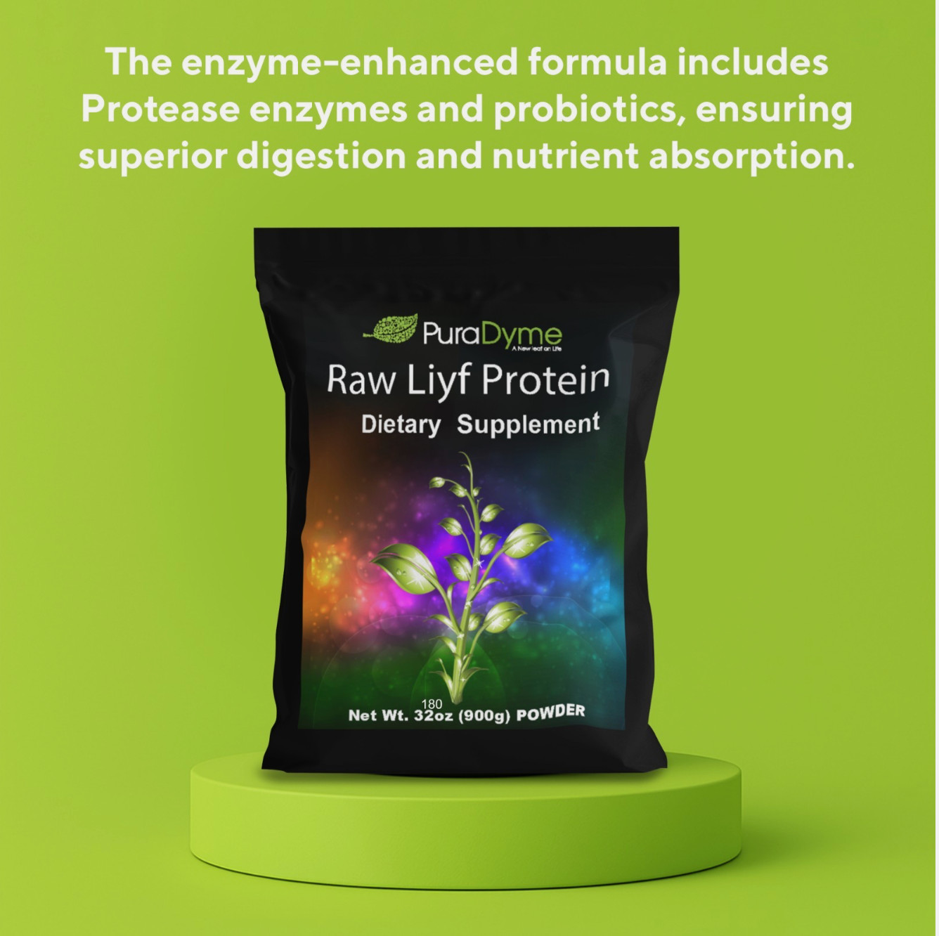 Puradyme Raw Liyf Protein Powder – Vegan Plant-Based | Enzyme Enhanced | 32oz