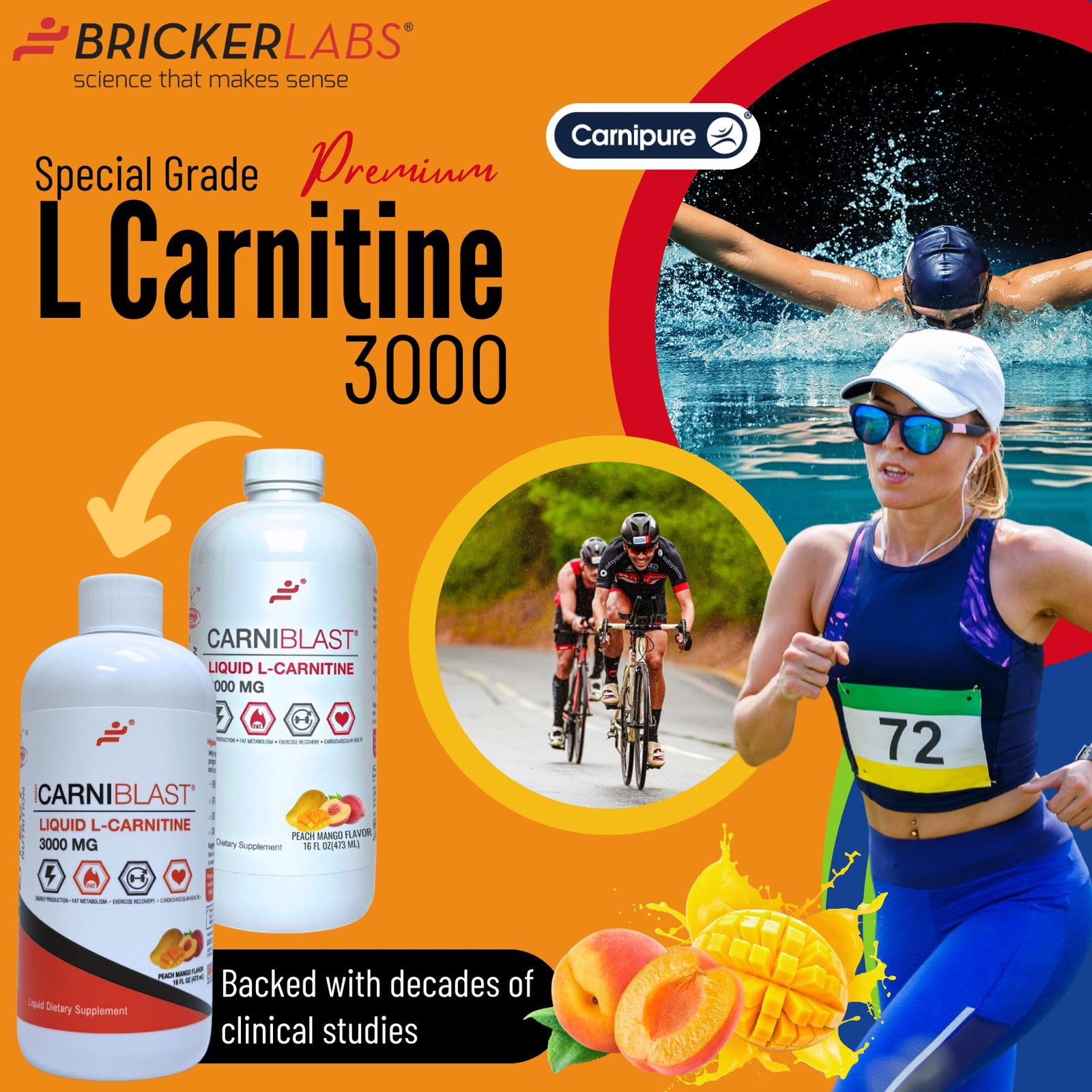 Bricker Labs CARNIBLAST Liquid L-Carnitine 3000mg 16 Fl Oz (Pack of 1)