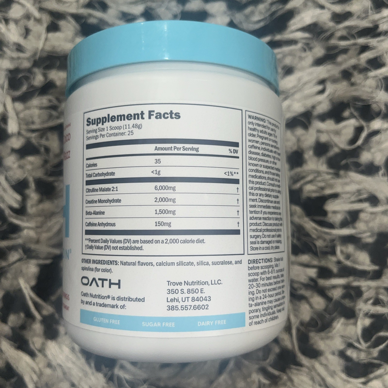 Oath Nutrition Pre-Workout Powder, Coco-Razz Flavor, Gluten, Dairy & Sugar Free