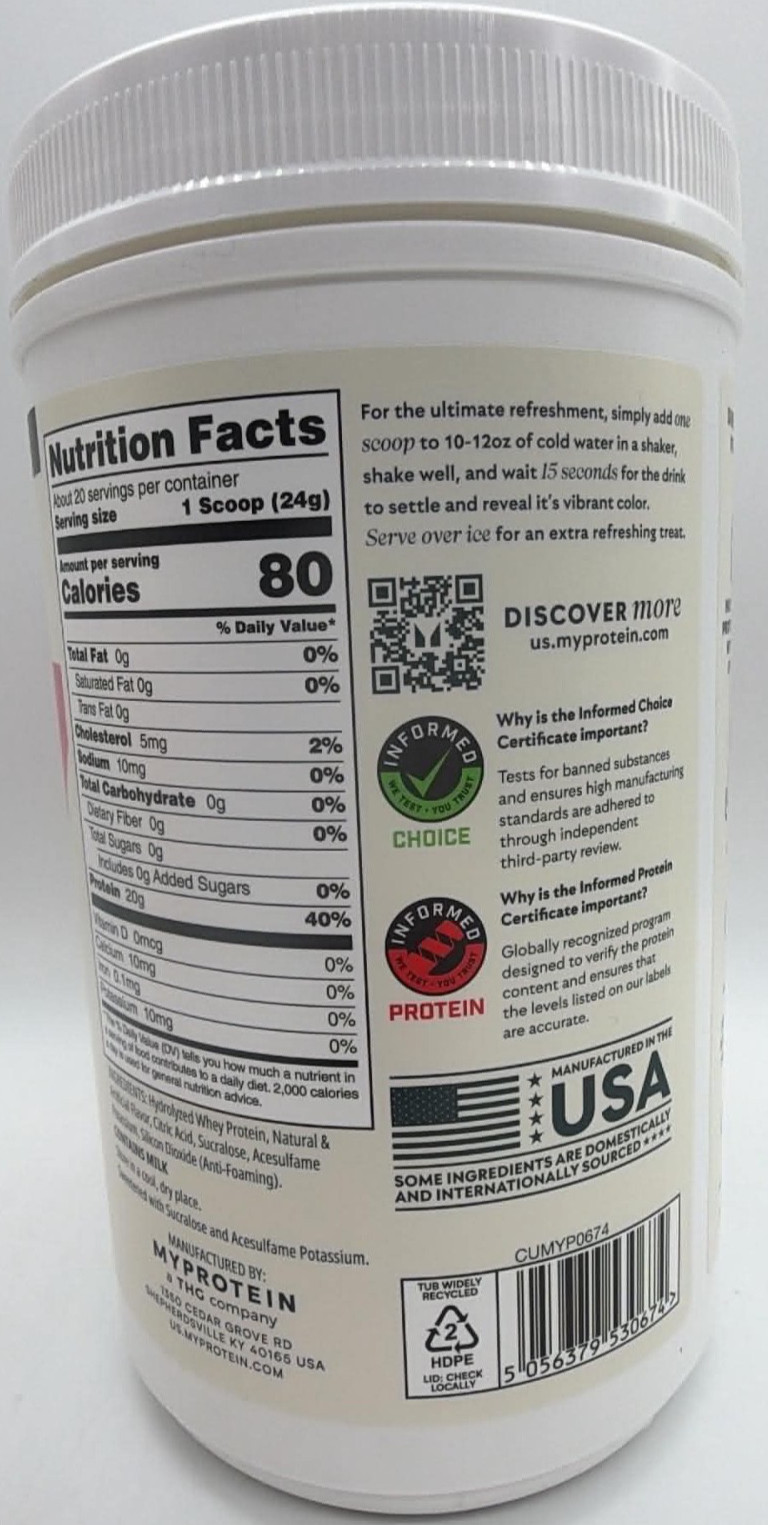 MyProtein Clear Whey Isolate Zero Sugar ~ Peach Mango FLVR ~ 1.1 LB ~ EXP 9/26+